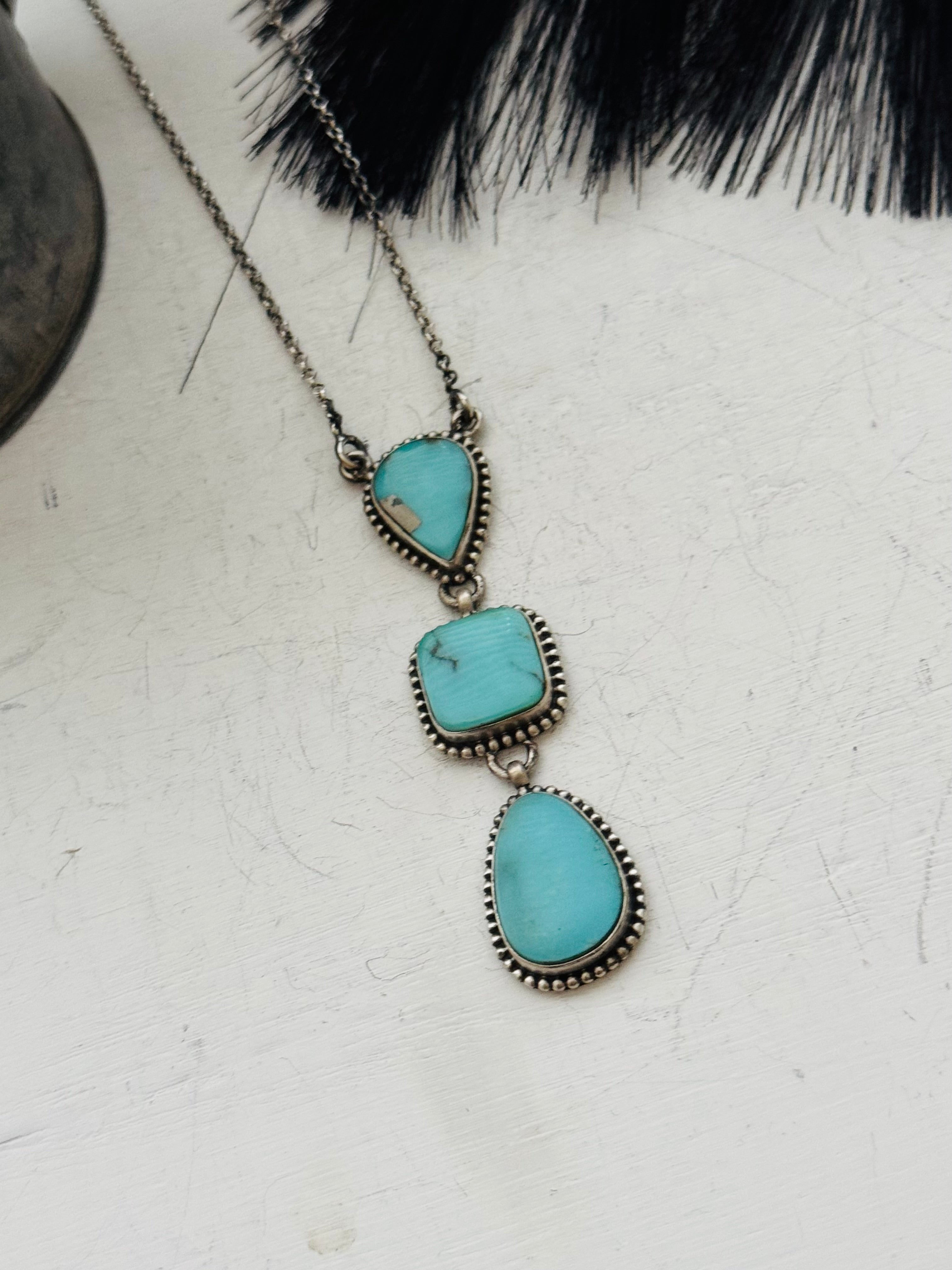 Southwest Handmade Kingman Turquoise & Sterling Silver Chain Necklace