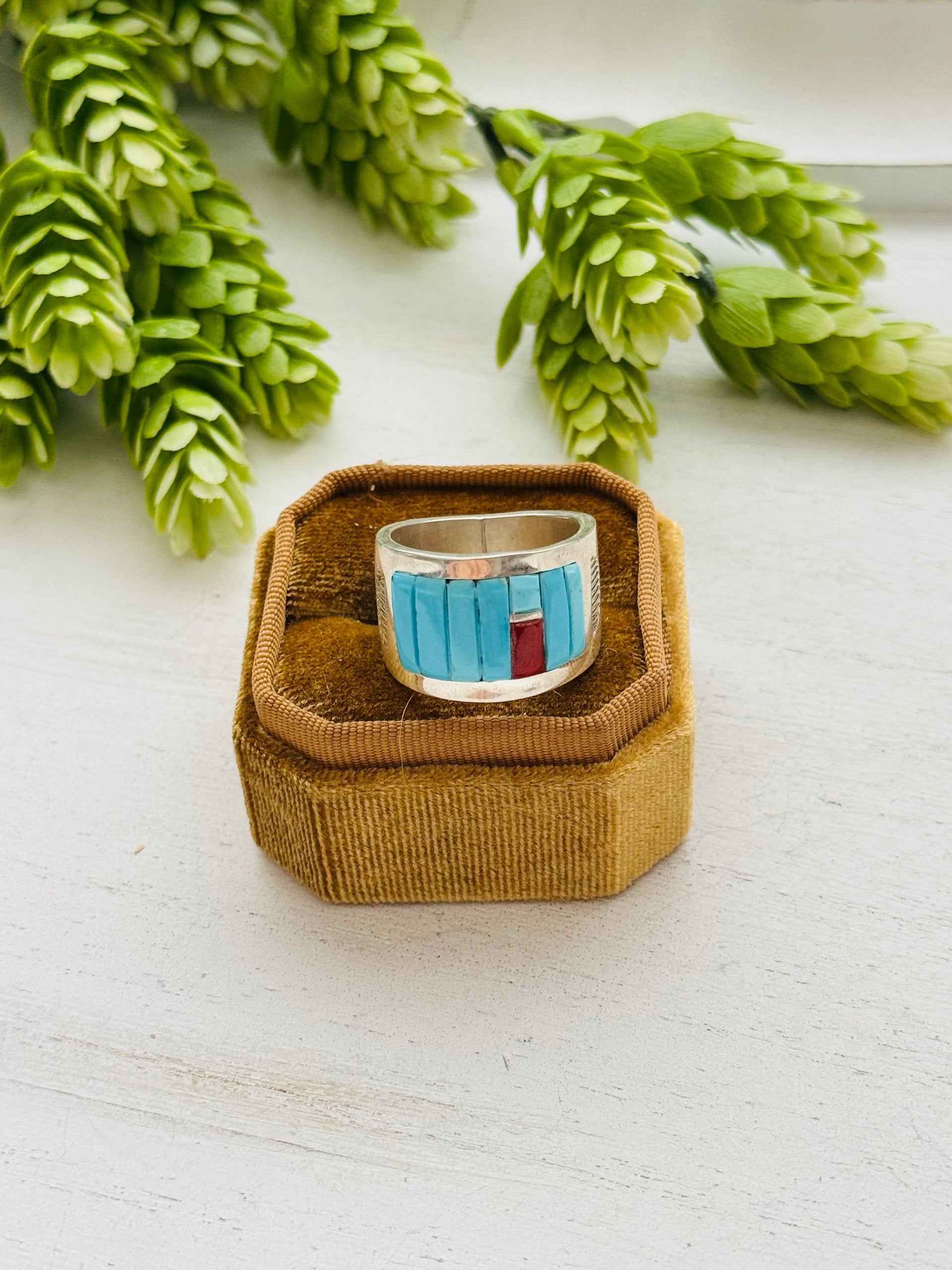 Mike Perry Multi Stone & Sterling Silver Inlay Ring Size 10.25