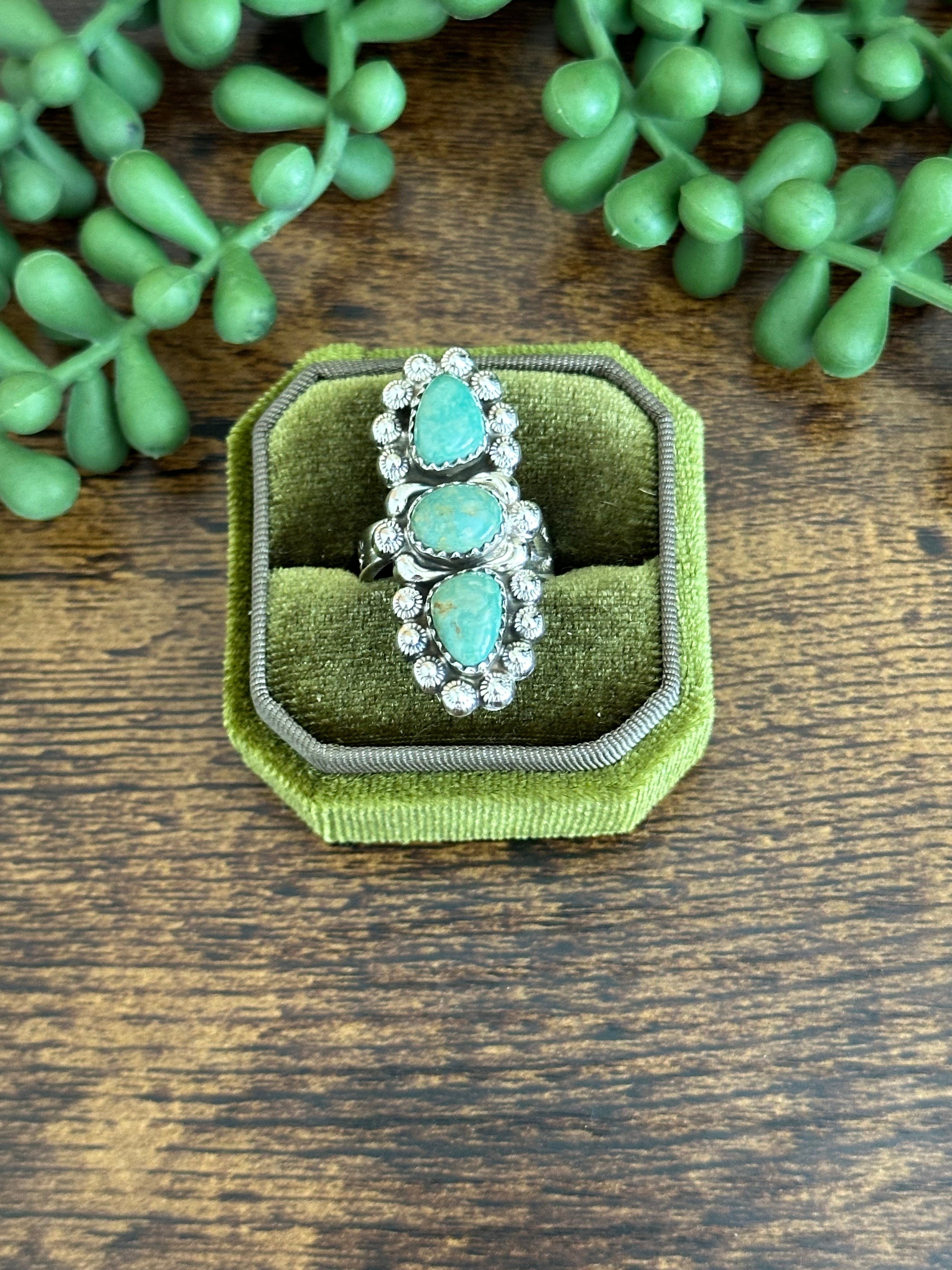 Southwest Handmade Kingman Turquoise & Sterling Silver Adjustable Ring