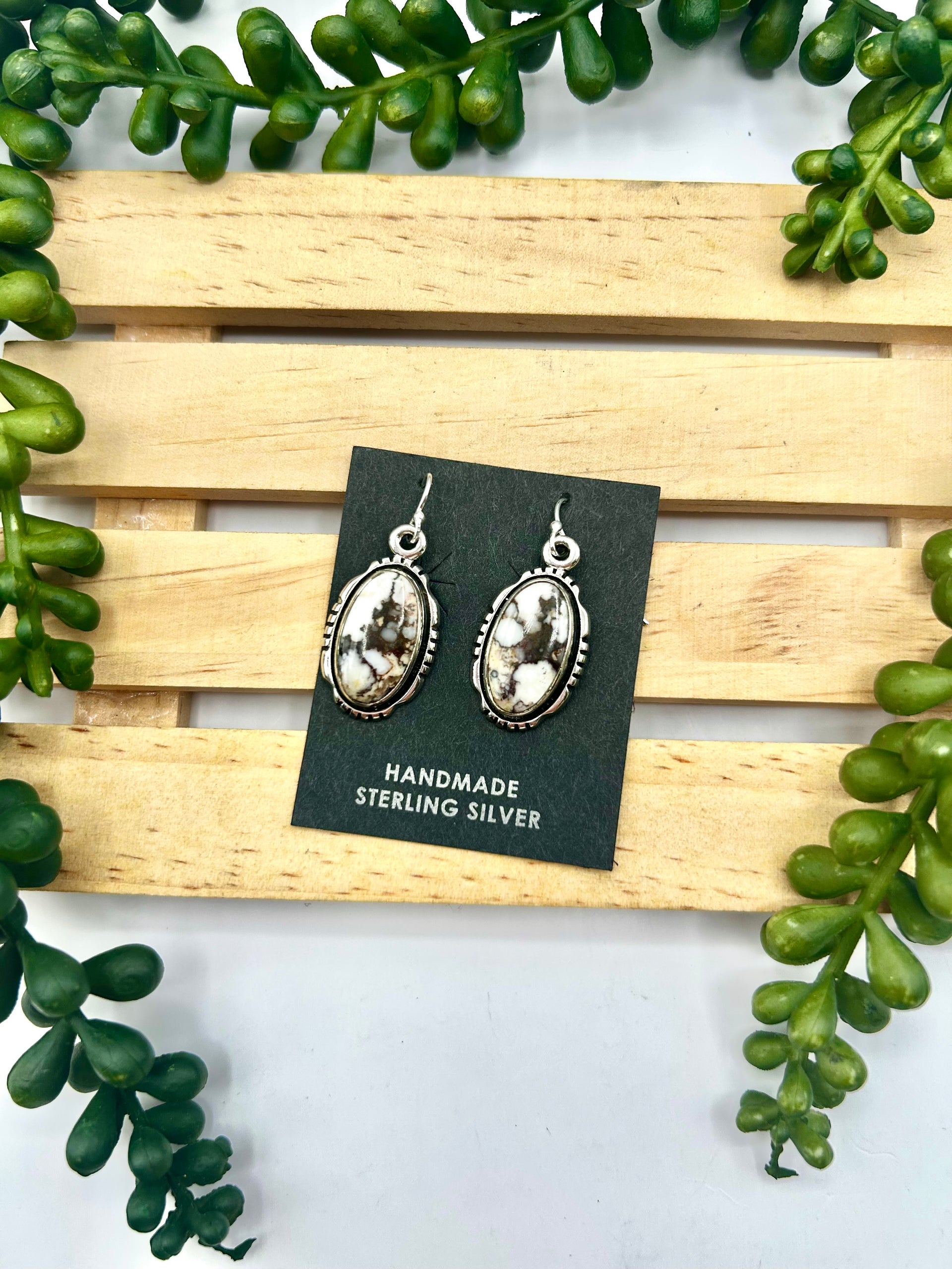 Navajo Made Wild Horse & Sterling Silver Hook Earrings