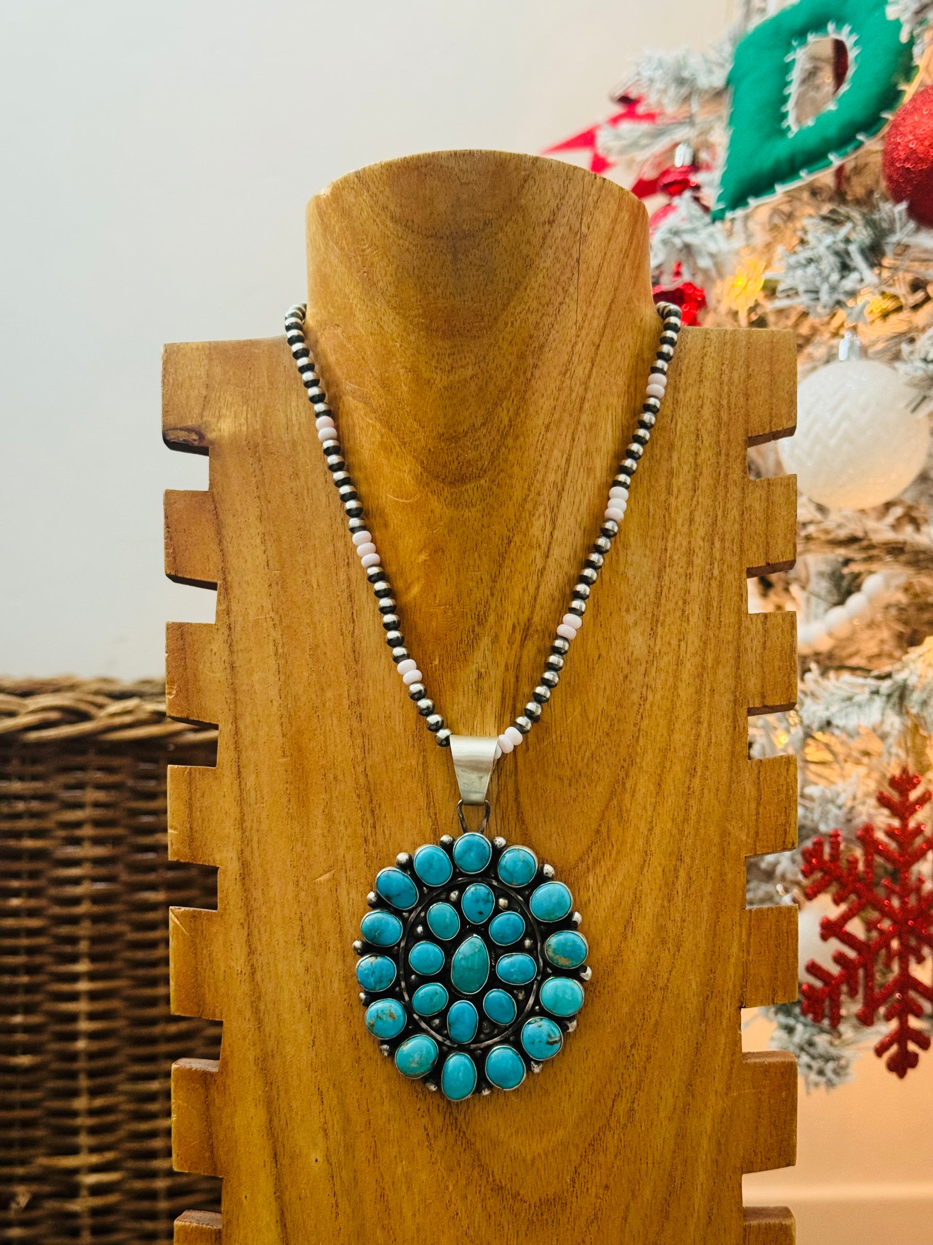 Sheila Becenti Kingman Turquoise & Sterling Silver Cluster Pendant