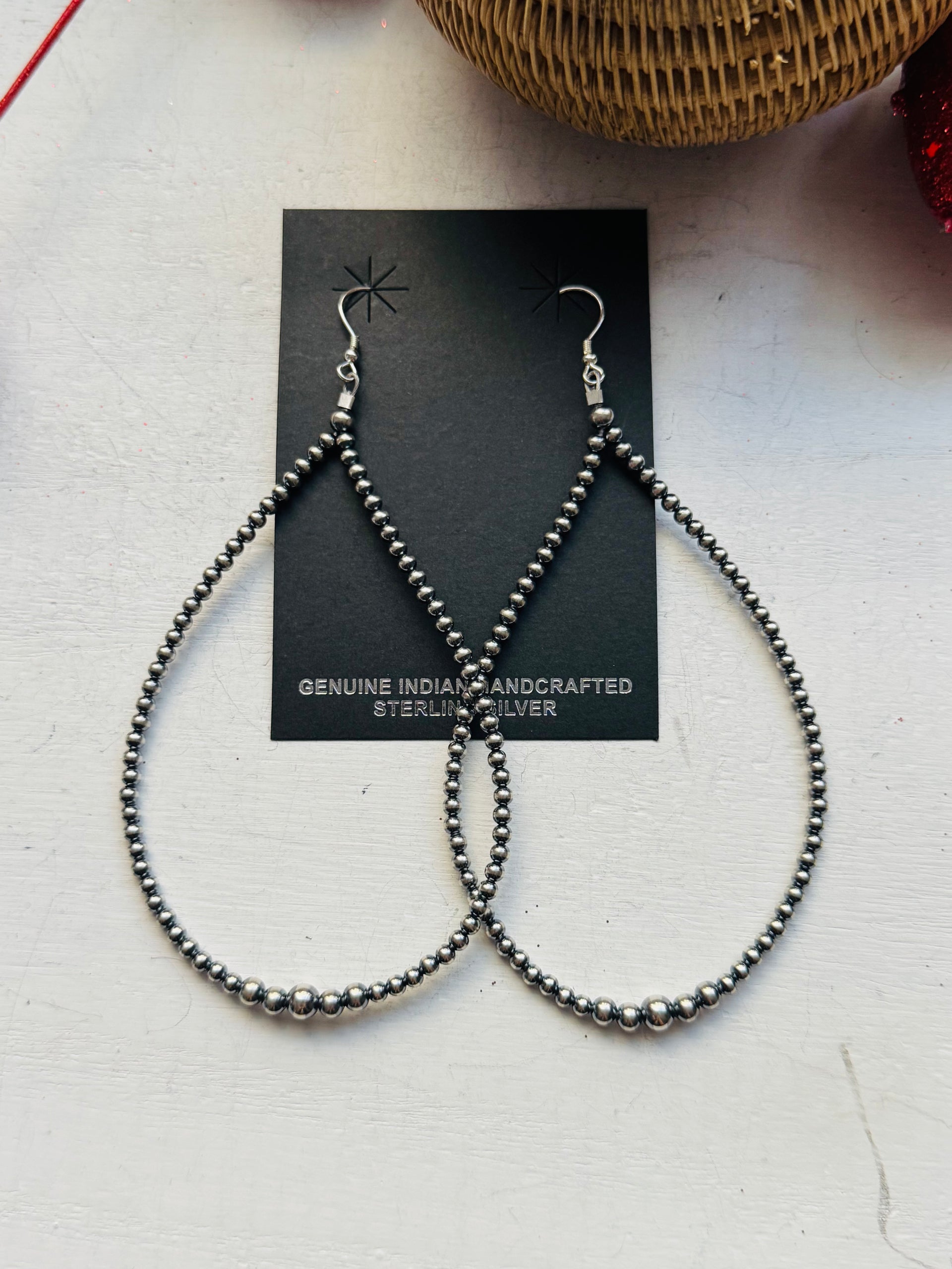 Navajo Strung Sterling Silver Graduated Pearls Dangle Earrings