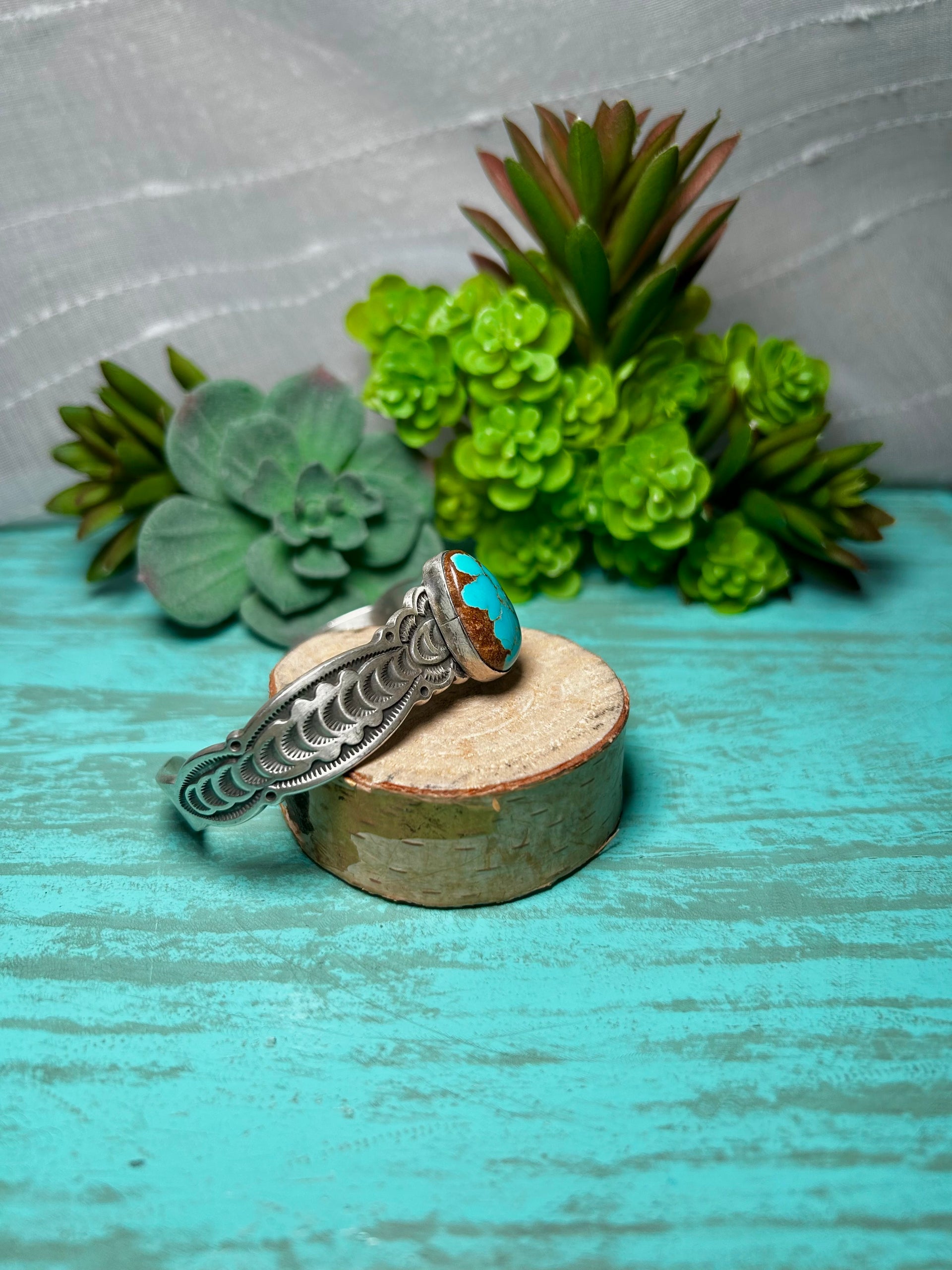 Navajo Made Kingman Turquoise & Sterling Silver Cuff Bracelet