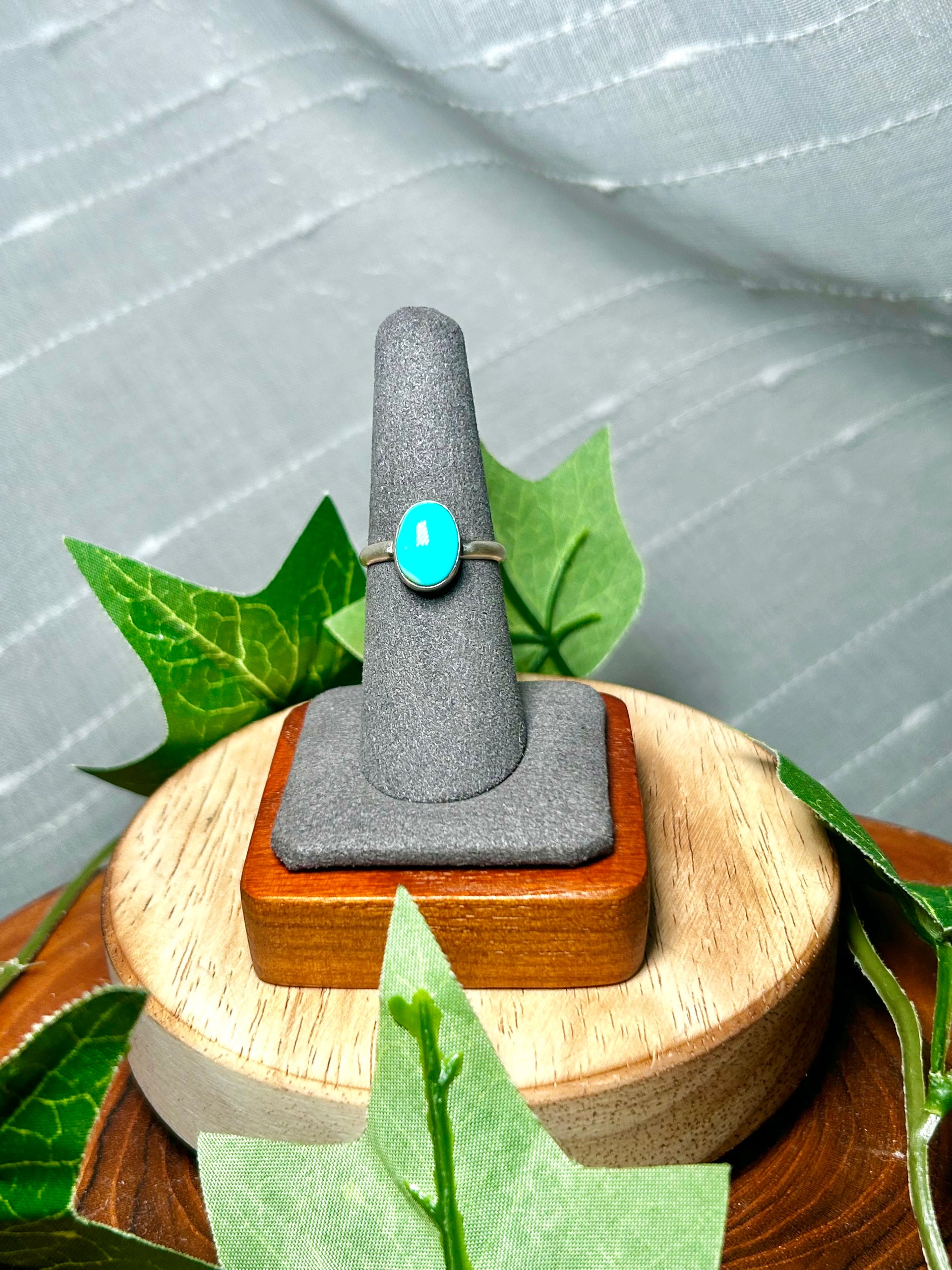 Navajo Made Kingman Turquoise & Sterling Silver Ring Size 7