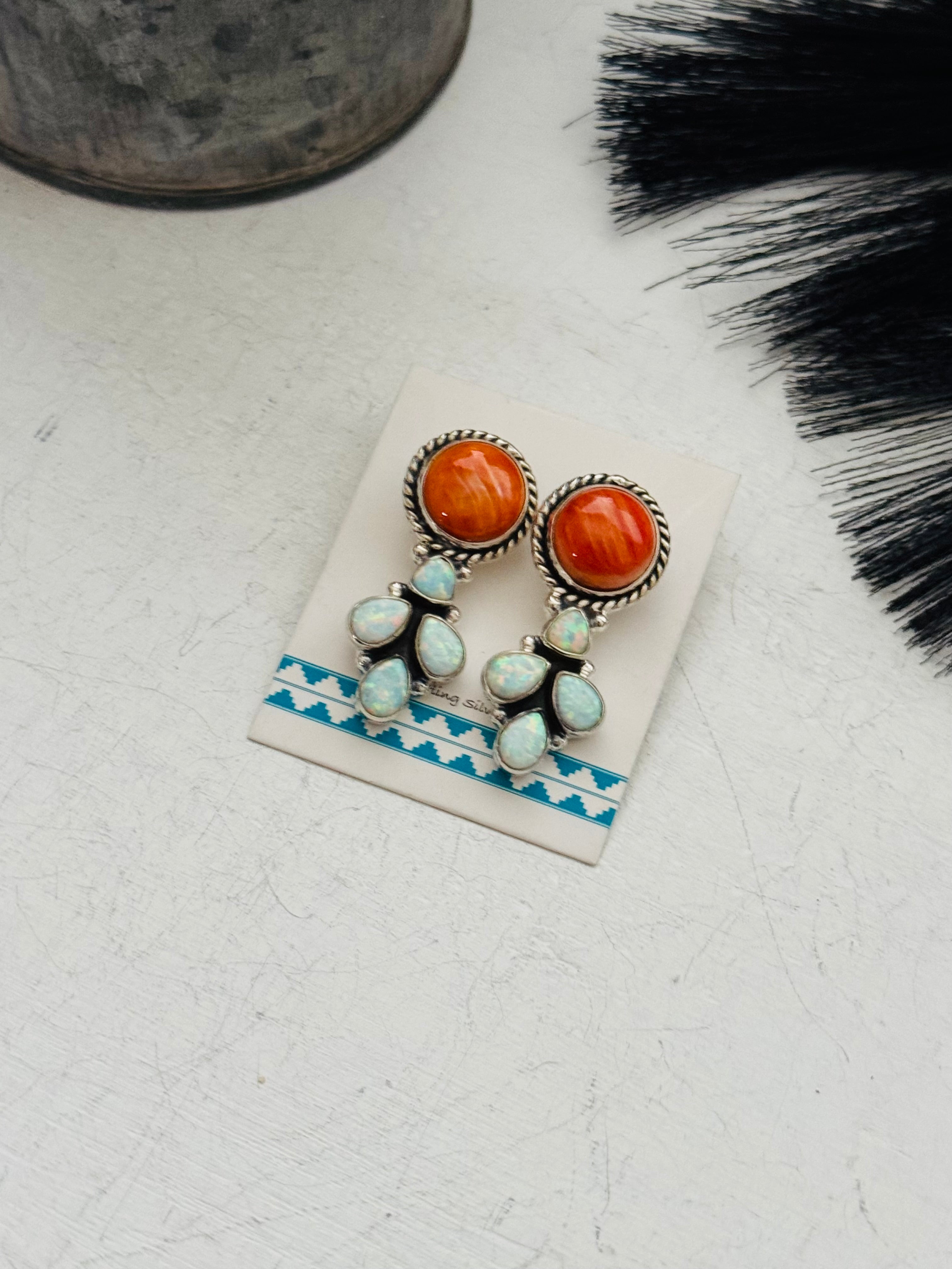 Southwest Handmade Multi Stone & Sterling Silver Post Earrings