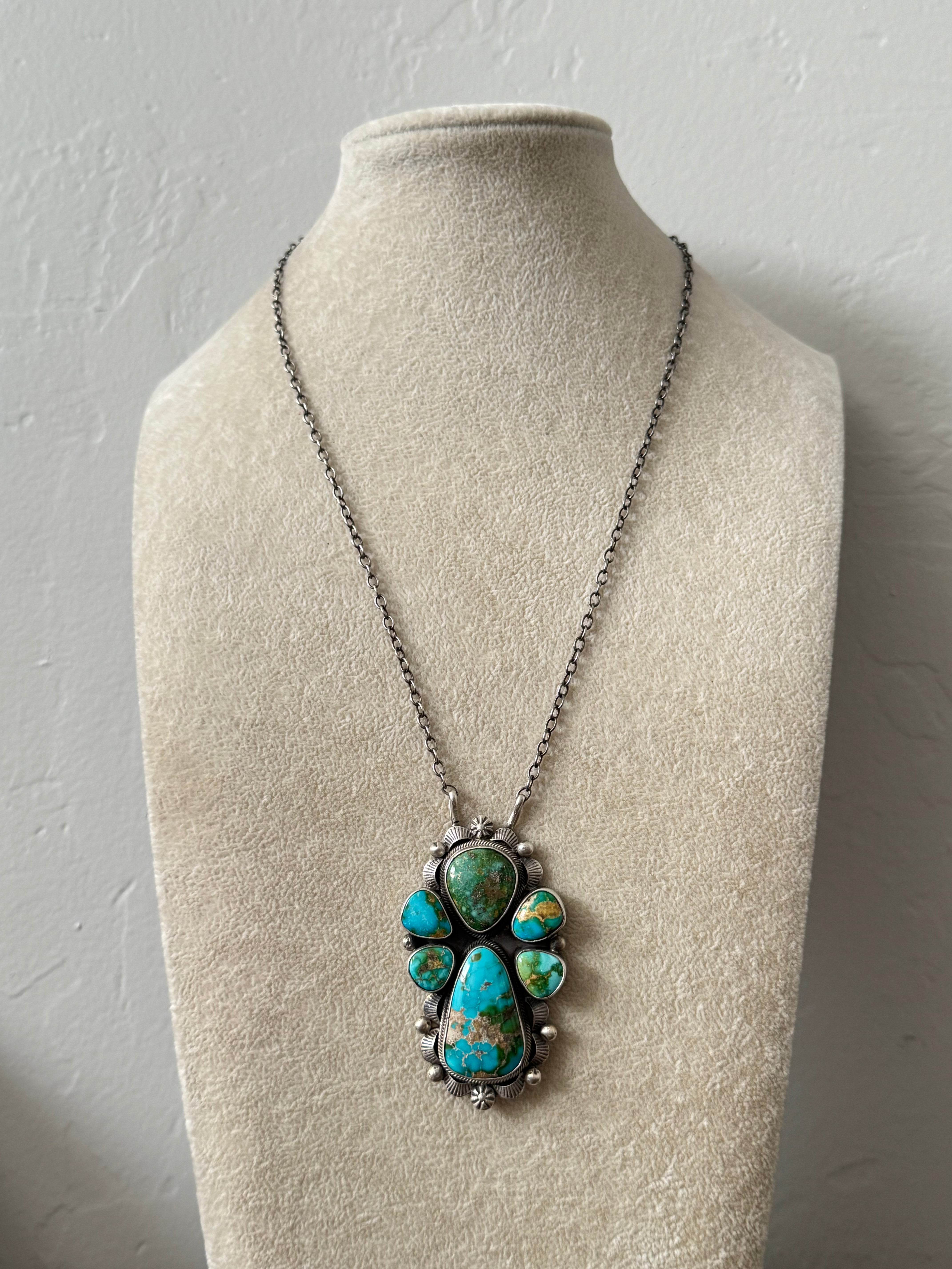 Eli Skeets Sonoran Mountain Turquoise & Sterling Silver Cluster Necklace