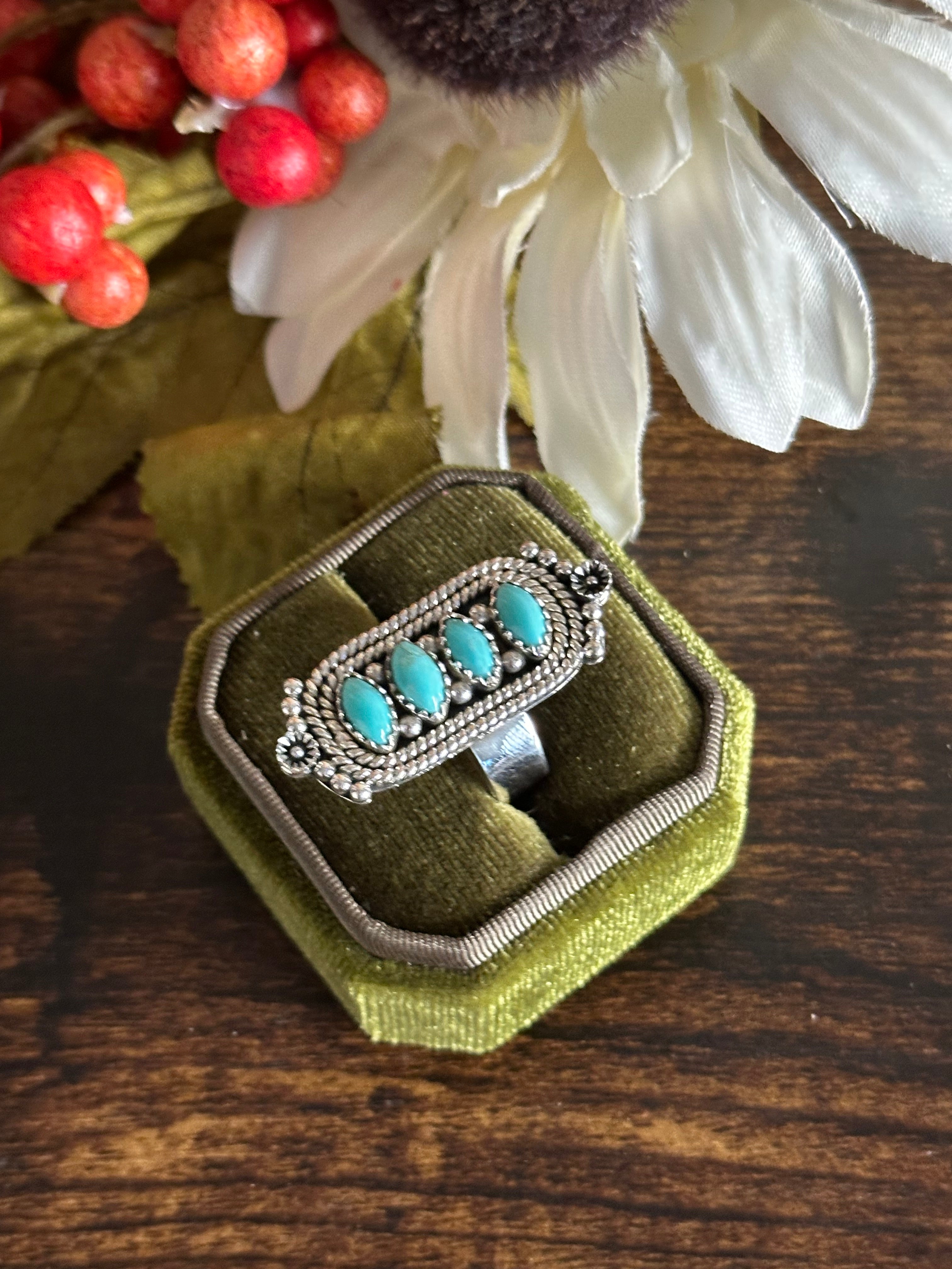 Southwest Handmade Kingman Turquoise & Sterling Silver Adjustable Ring