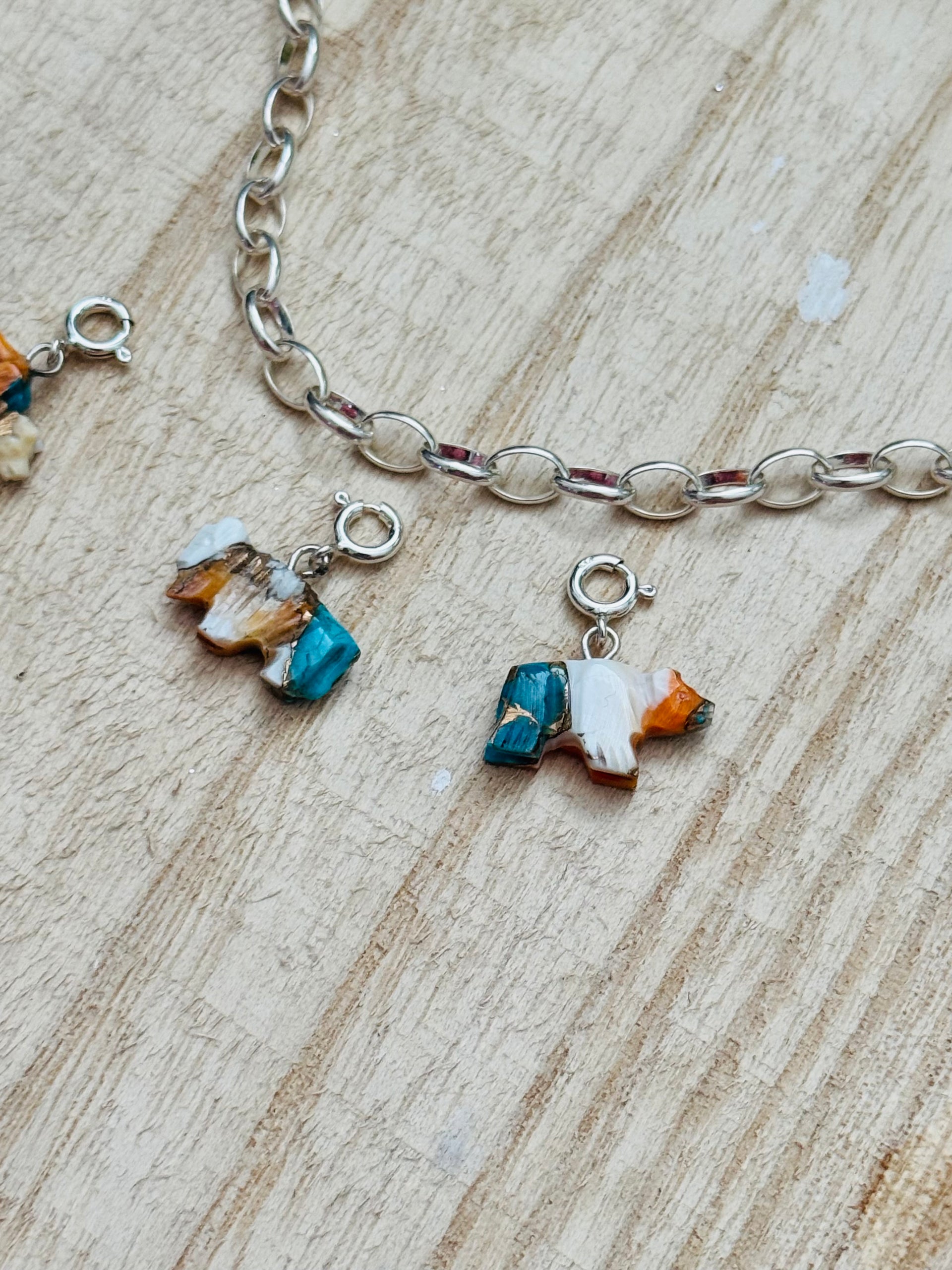 Navajo Made Mohave Turquoise & Sterling Silver Bear Charms