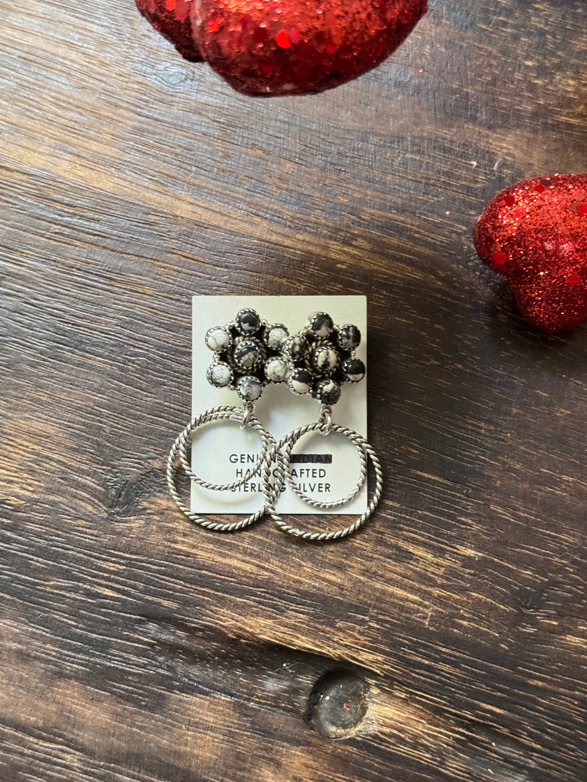 Southwest Handmade White Buffalo & Sterling Silver Post Dangle Earrings