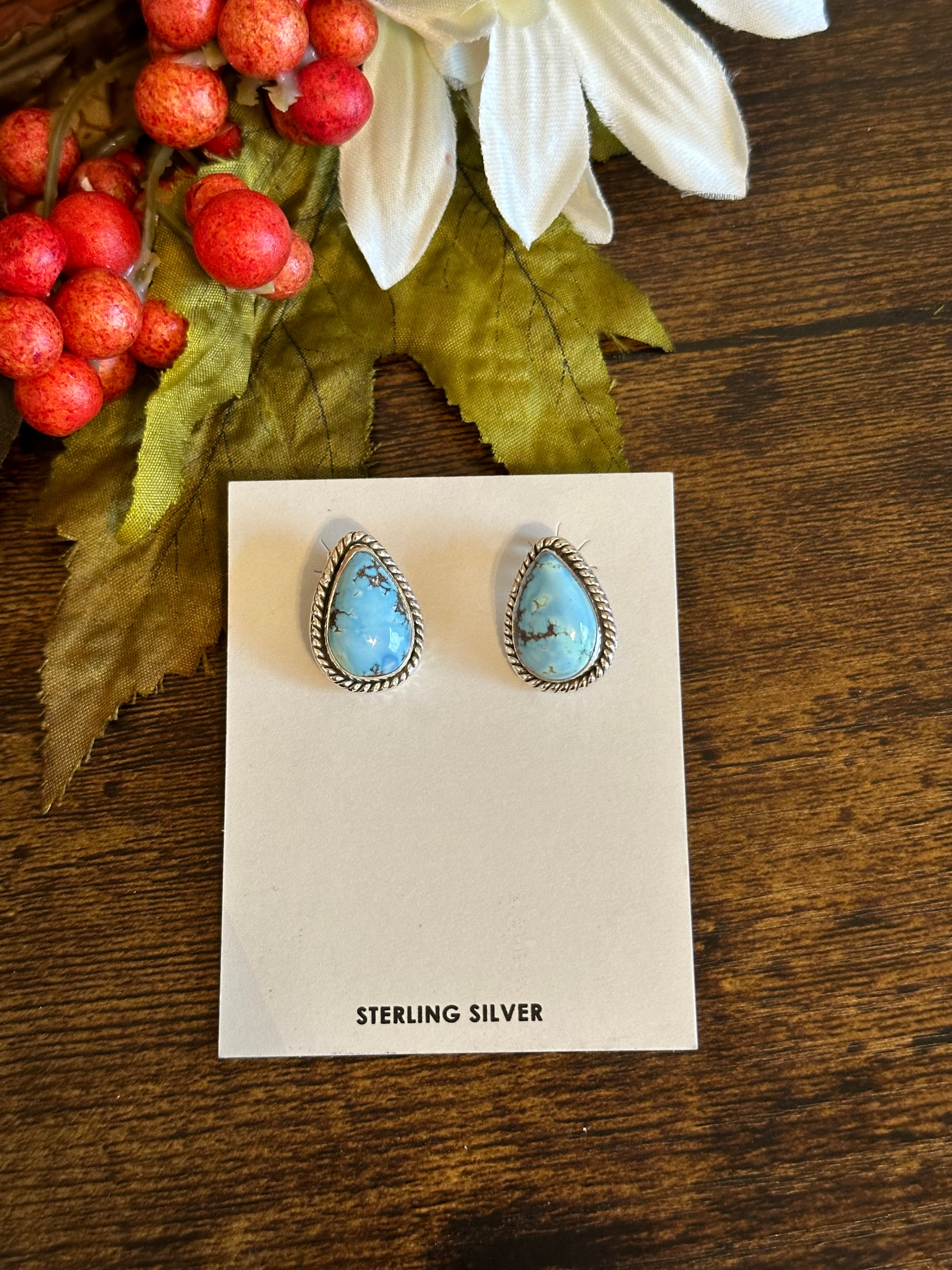 Southwest Handmade Golden Hill Turquoise & Sterling Silver Post Earrings