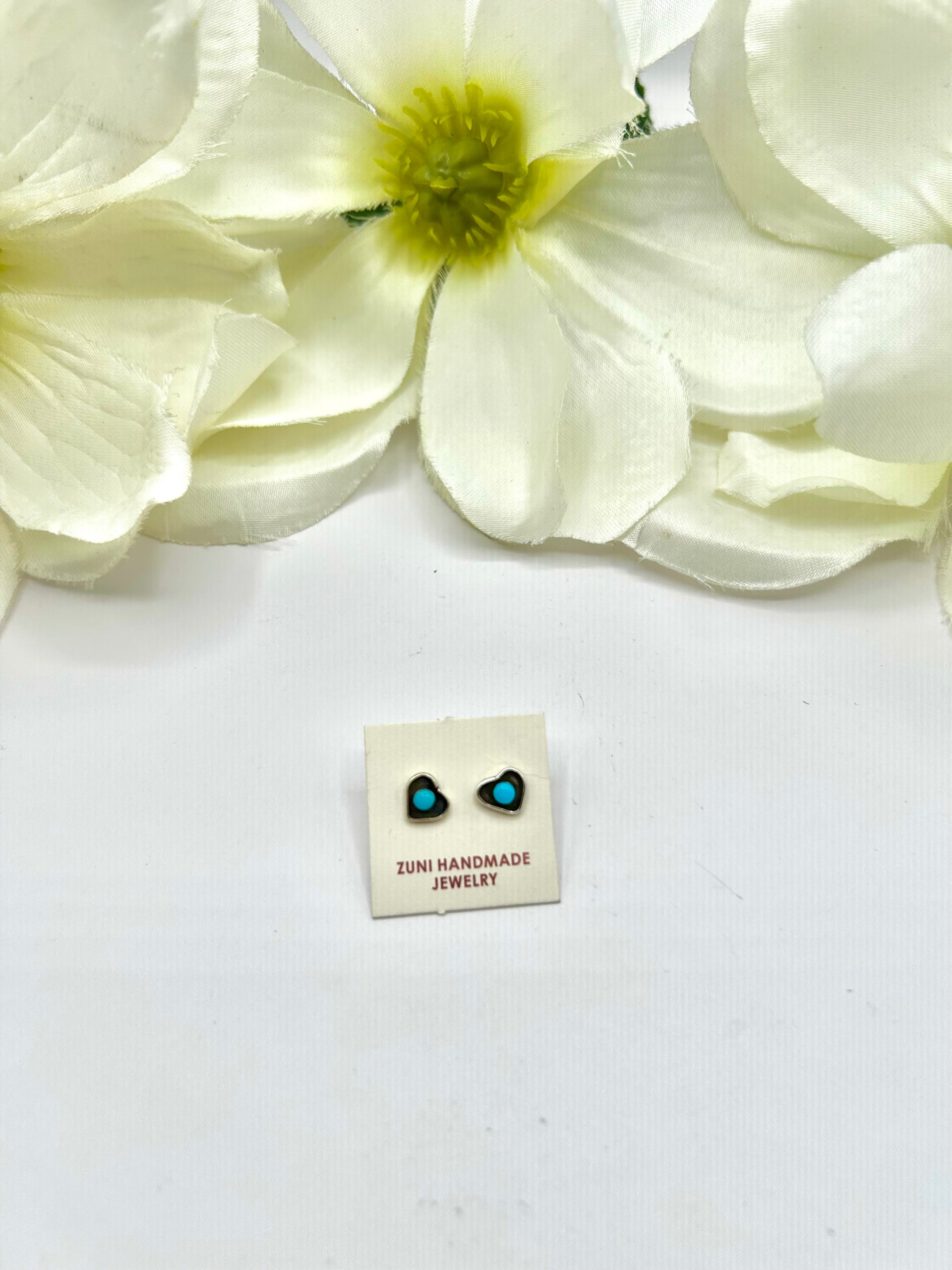 Zuni Made Kingman Turquoise & Sterling Silver Post  Earrings