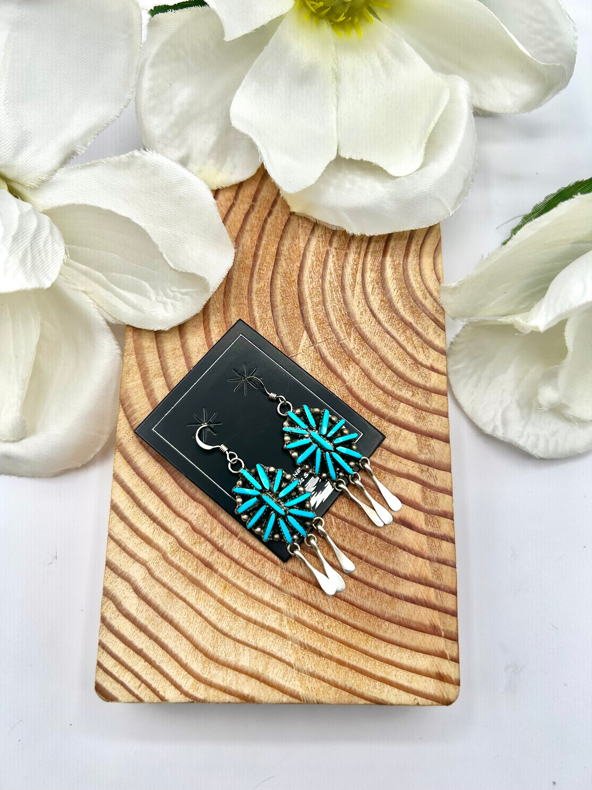 Zuni Made Kingman Turquoise & Sterling Silver Hook Earrings