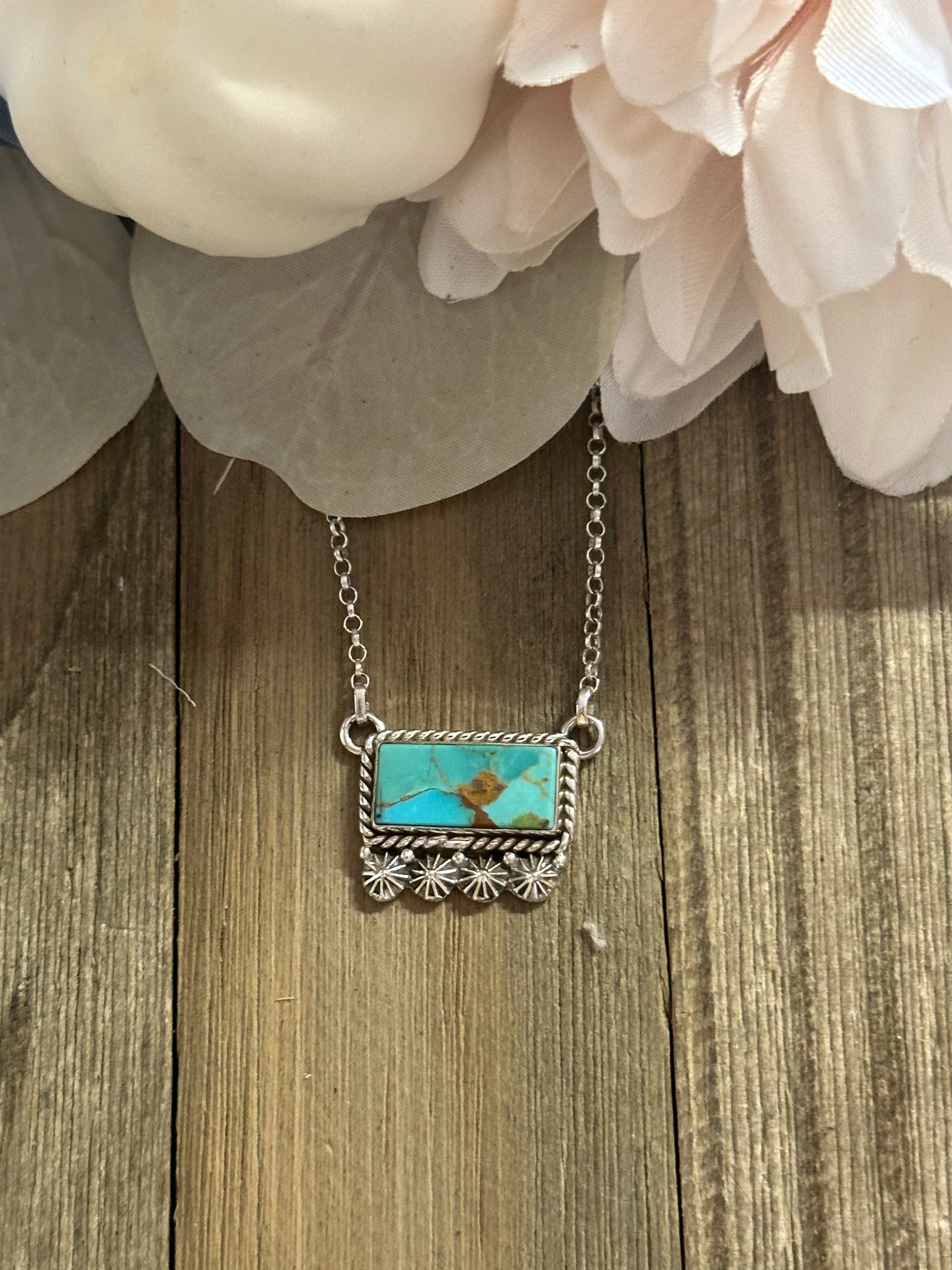 Southwest Handmade Kingman Turquoise & Sterling Silver Bar Necklace