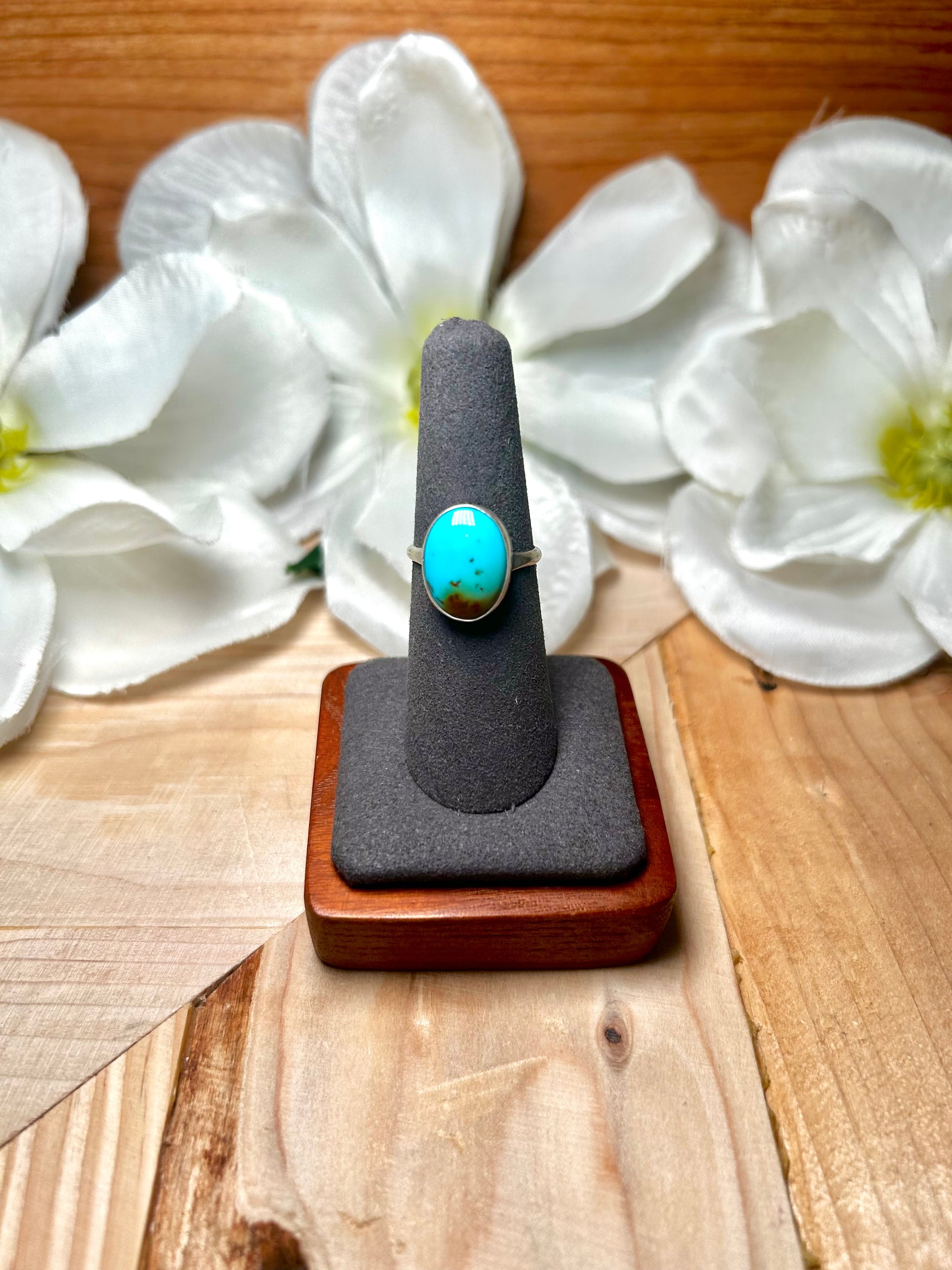 Navajo Made Kingman Turquoise & Sterling Silver Ring Size 7.75