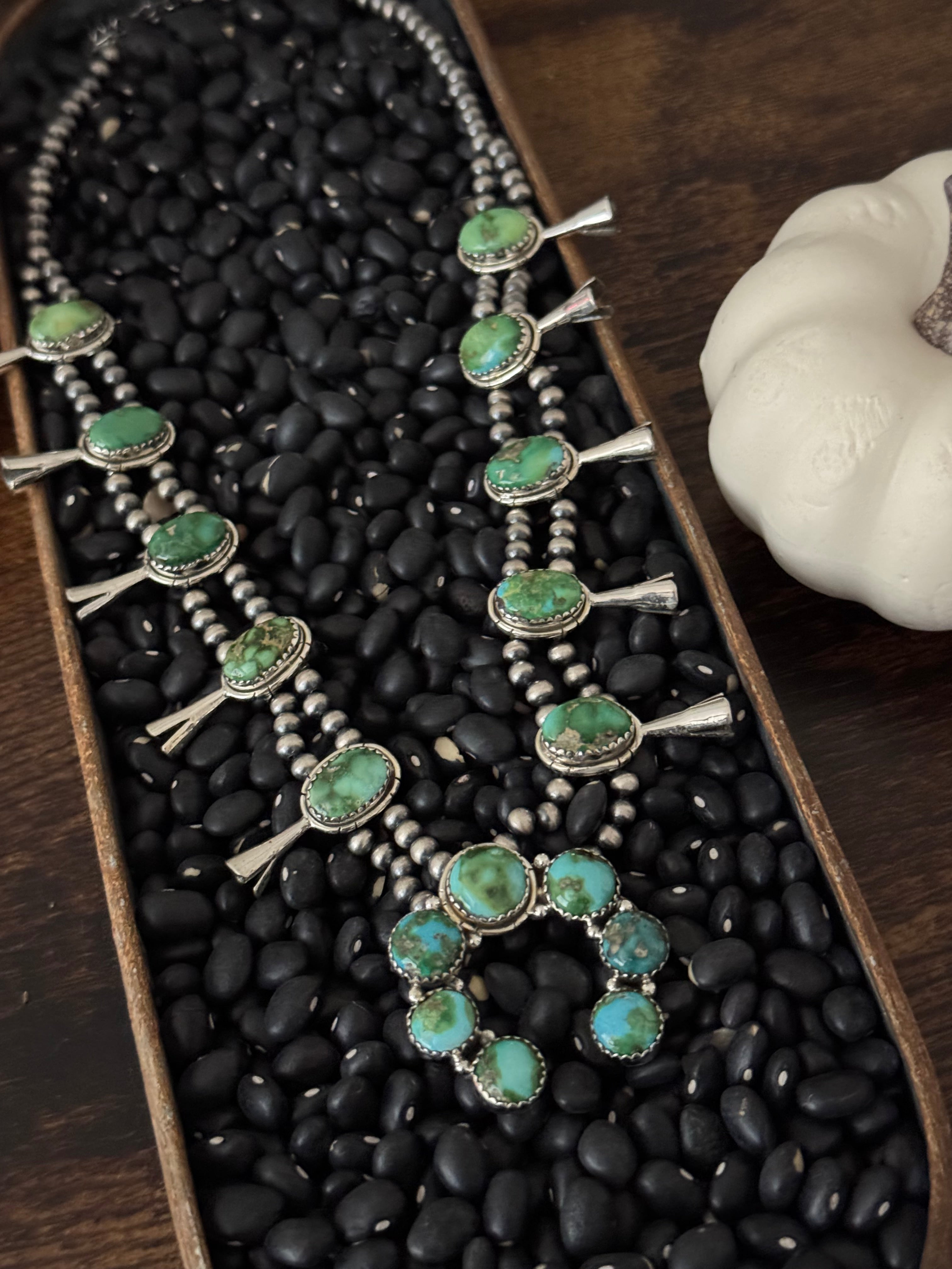 TTD Sonoran Mountain Turquoise & Sterling Silver Squash Blossom Necklace