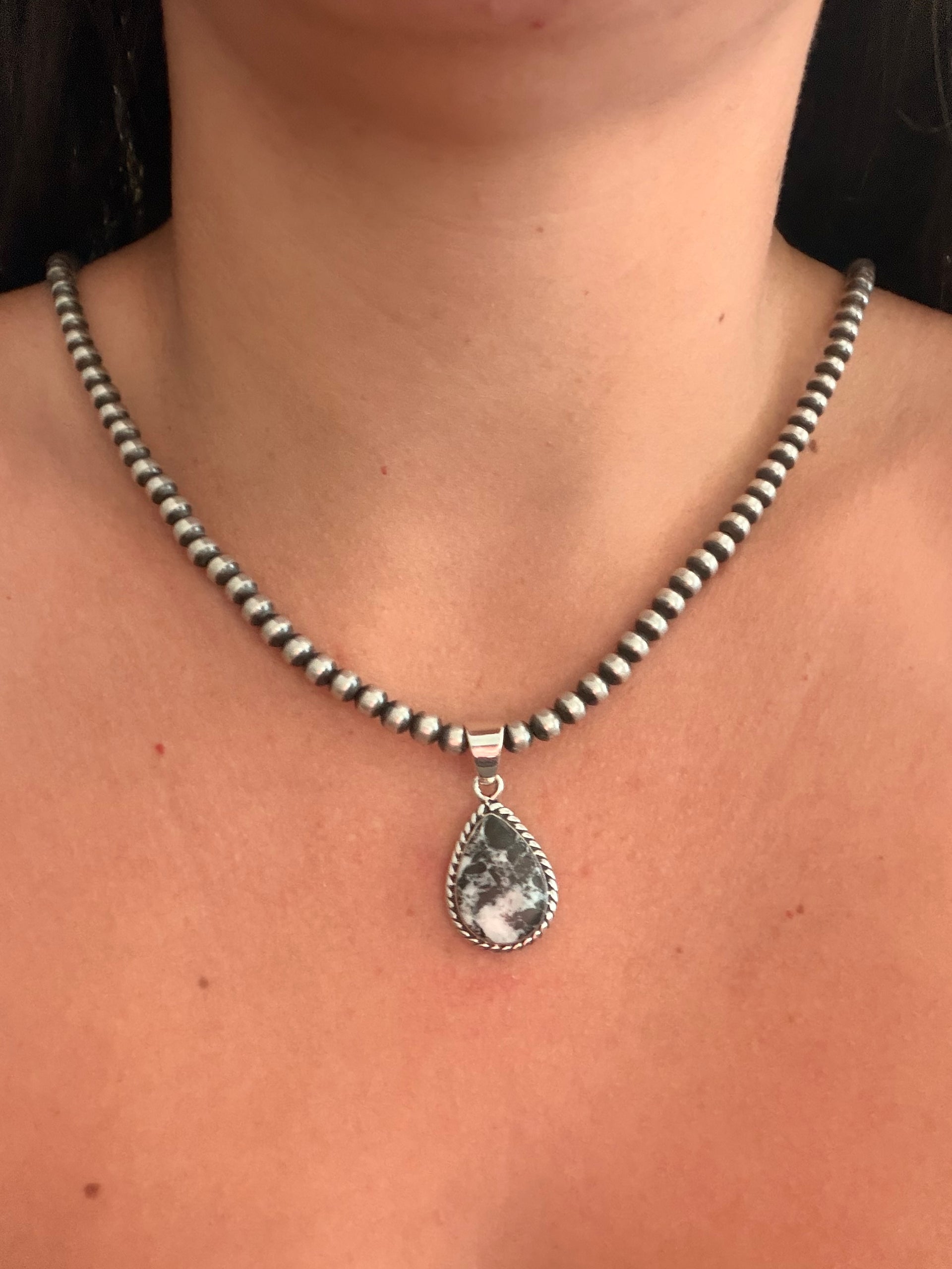 Navajo Made White Buffalo & Sterling Silver Pendant