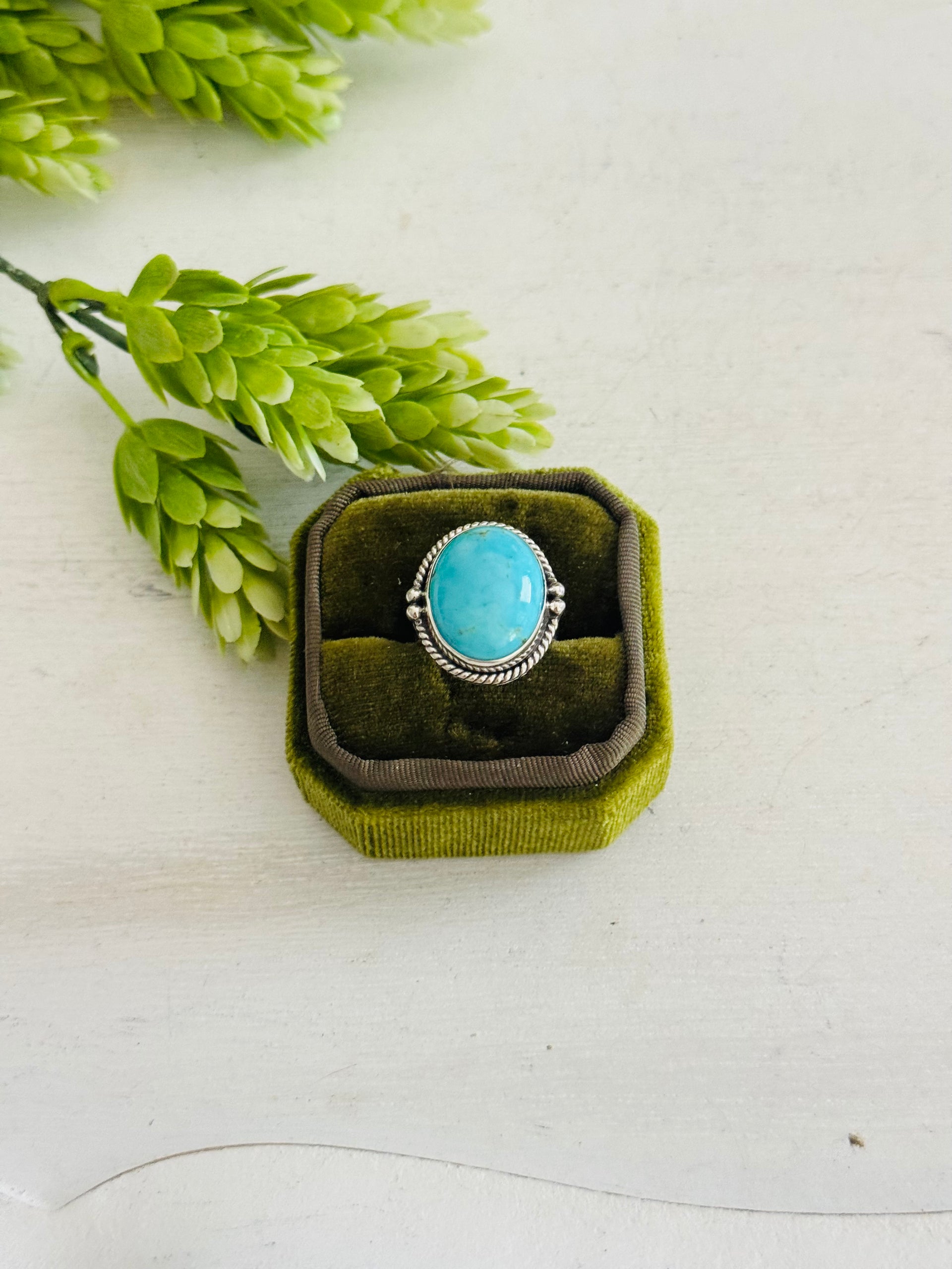 Southwest Made Kingman Turquoise & Sterling Sliver Ring Size 6.5