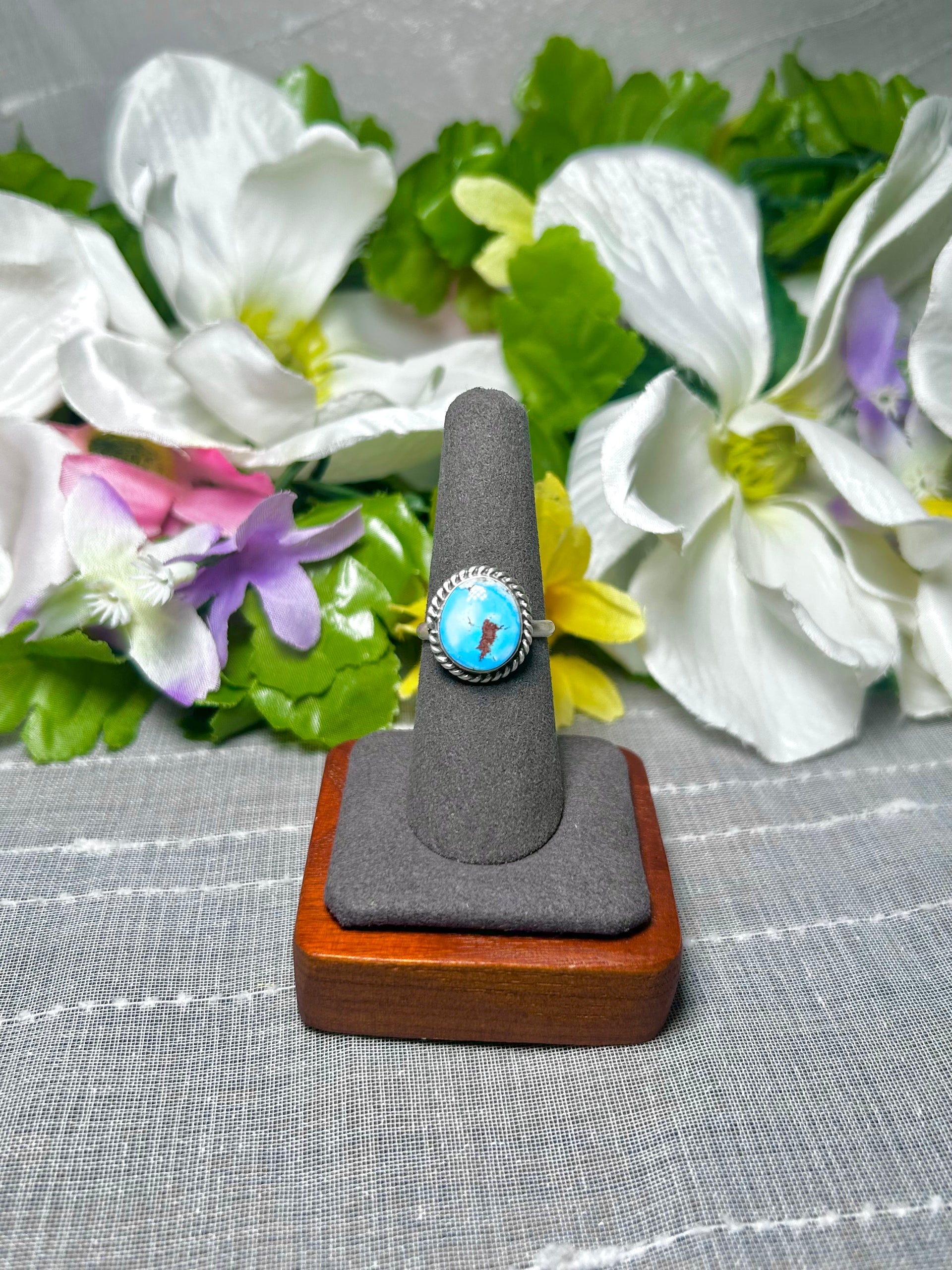 Navajo Made Golden Hill Turquoise & Sterling Silver Ring Size 7.25