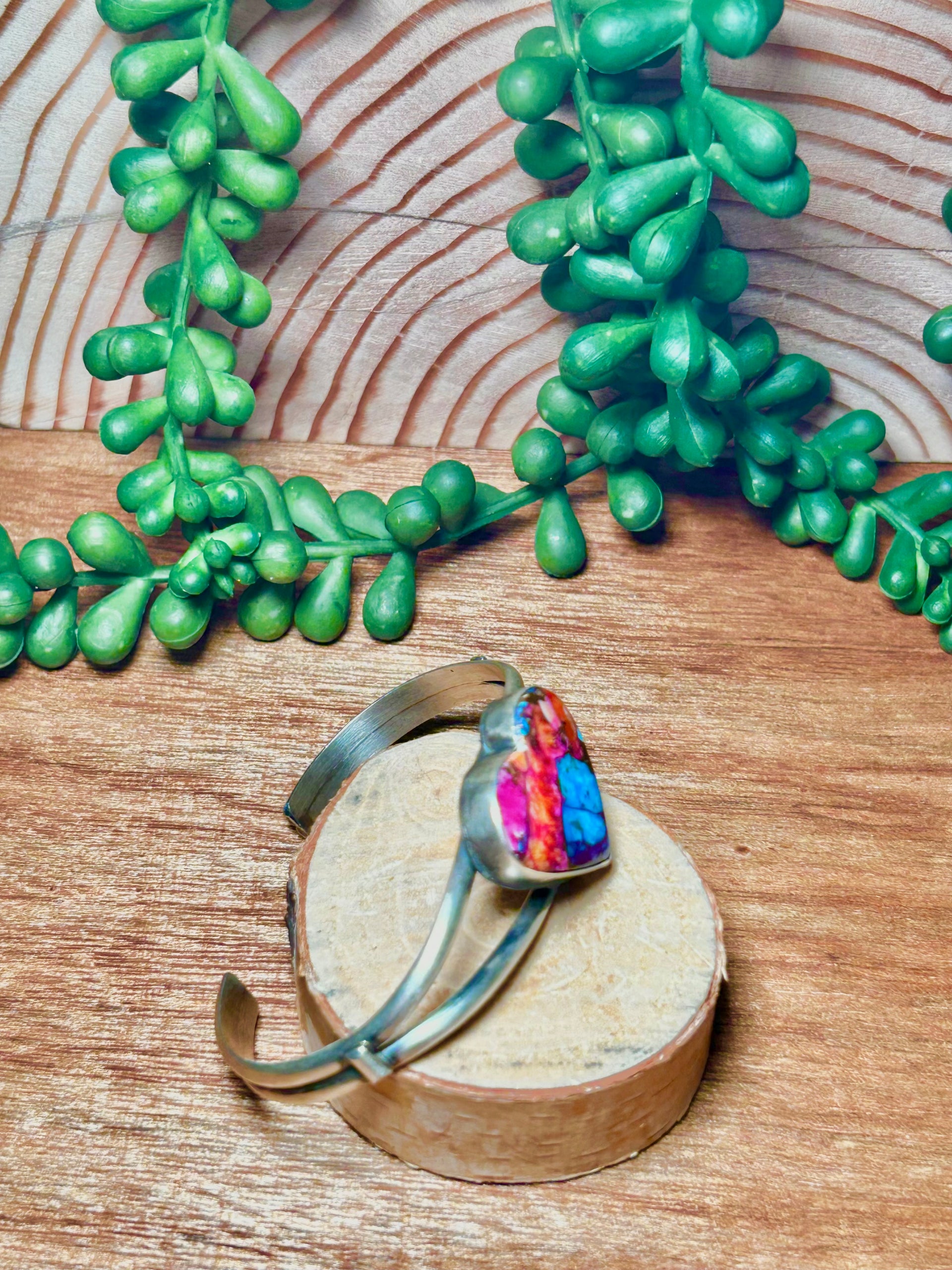 Navajo Made Mohave Turquoise & Sterling Silver Cuff Bracelet