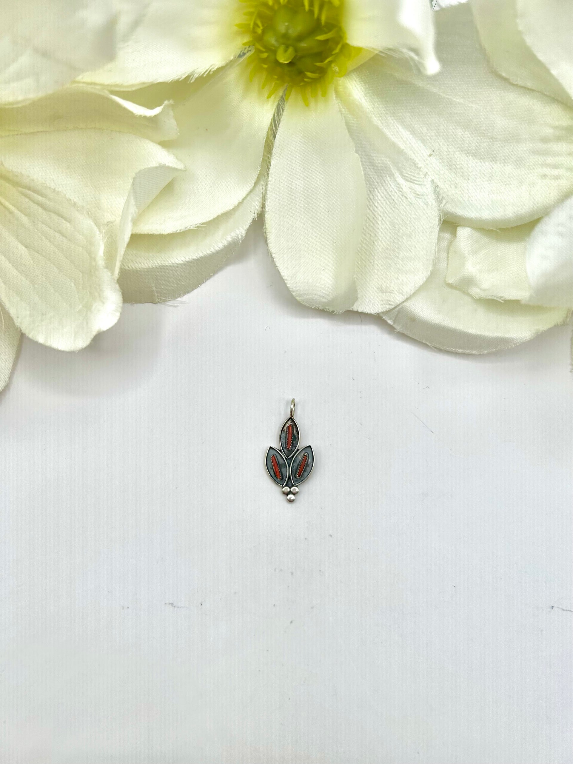 Zuni Made Coral & Sterling Silver Pendant