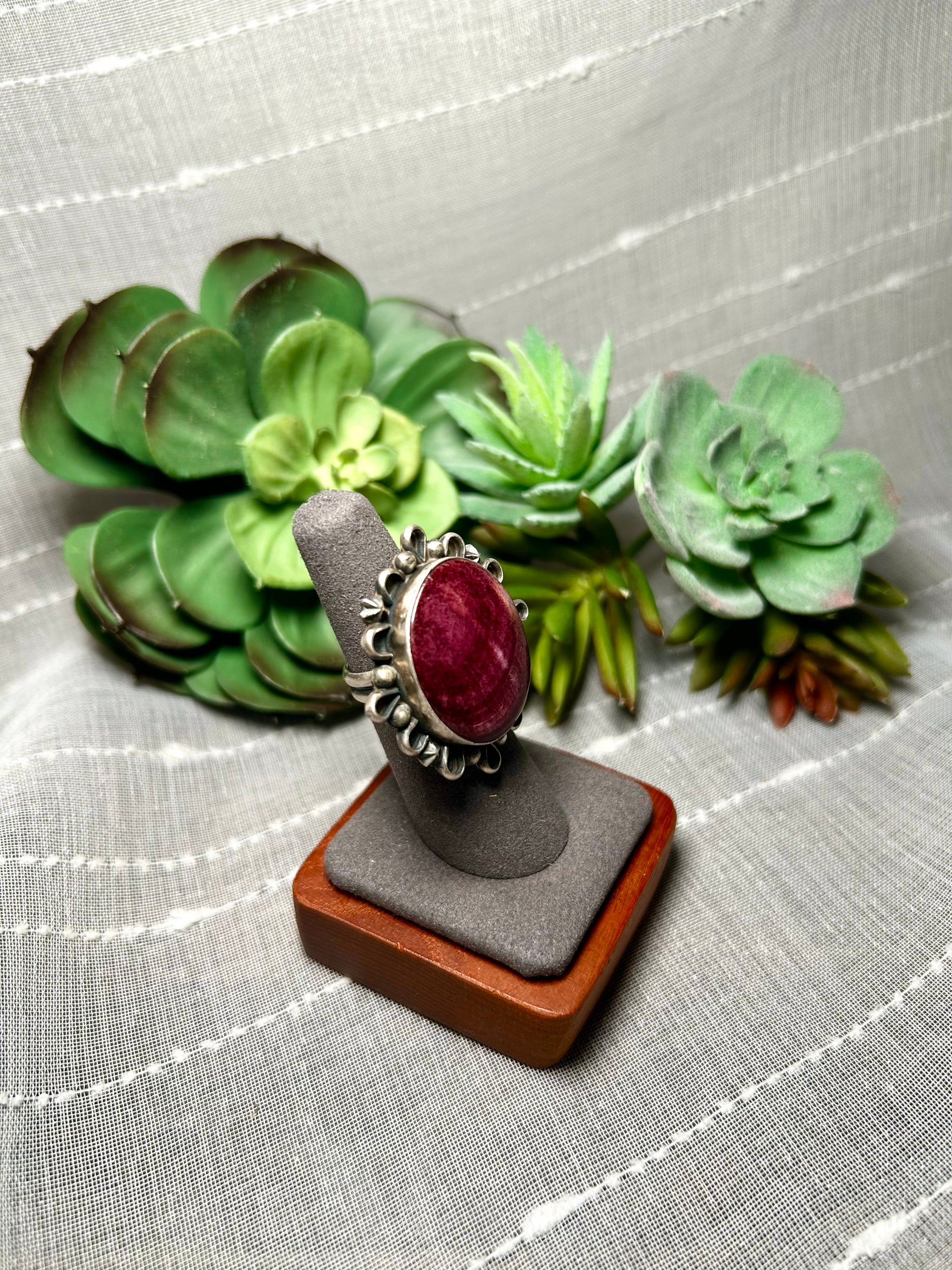 Navajo Made Purple Spiny Oyster & Sterling Silver Adjustable Ring
