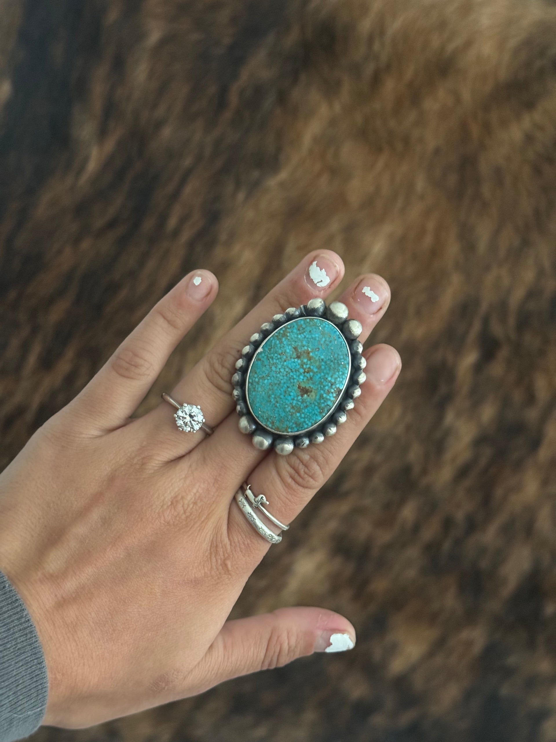 Ernest Begay Lone Mountain Turquoise & Sterling Silver Adjustable Ring