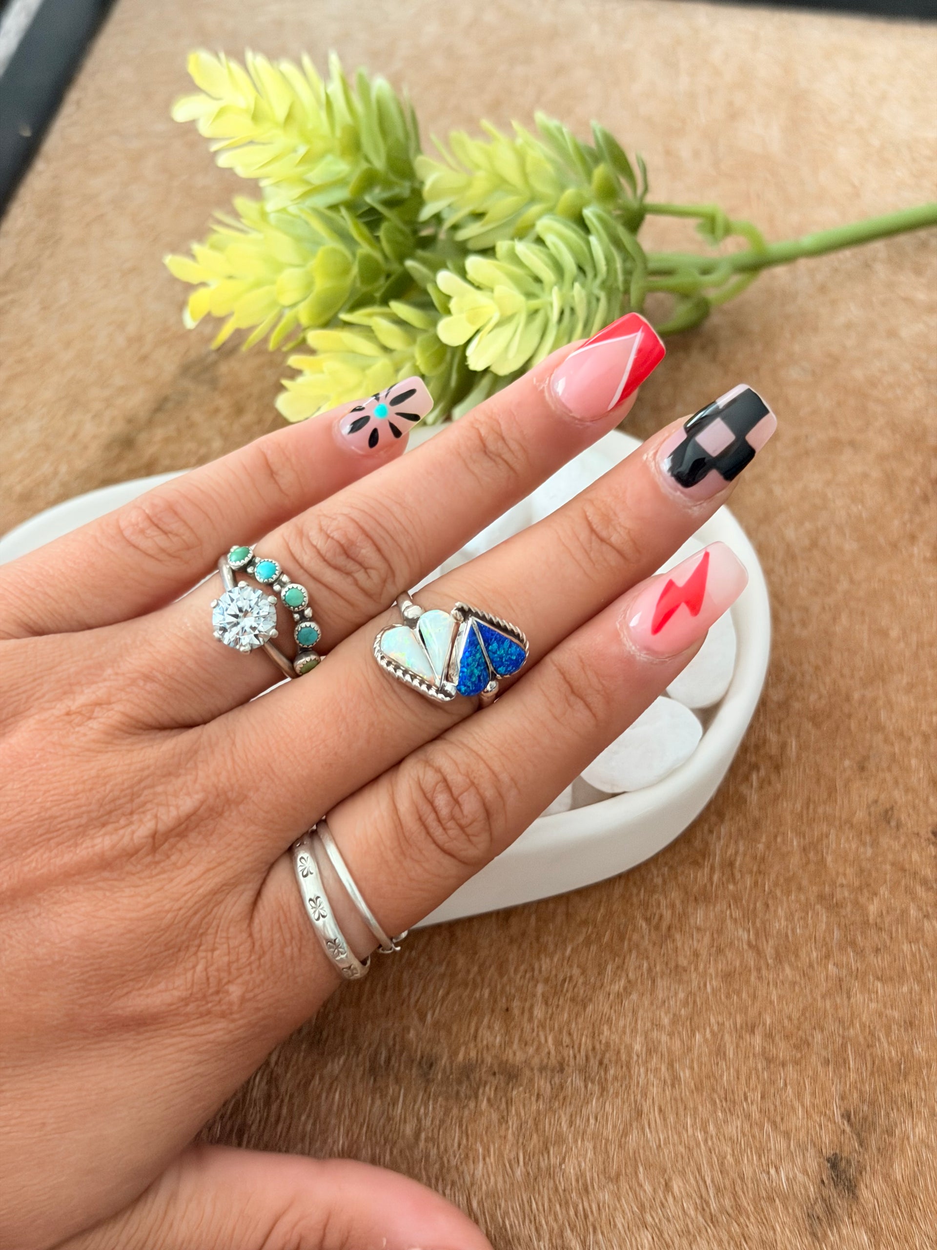 Zuni Made Opal & Sterling Silver Heart Adjustable Ring