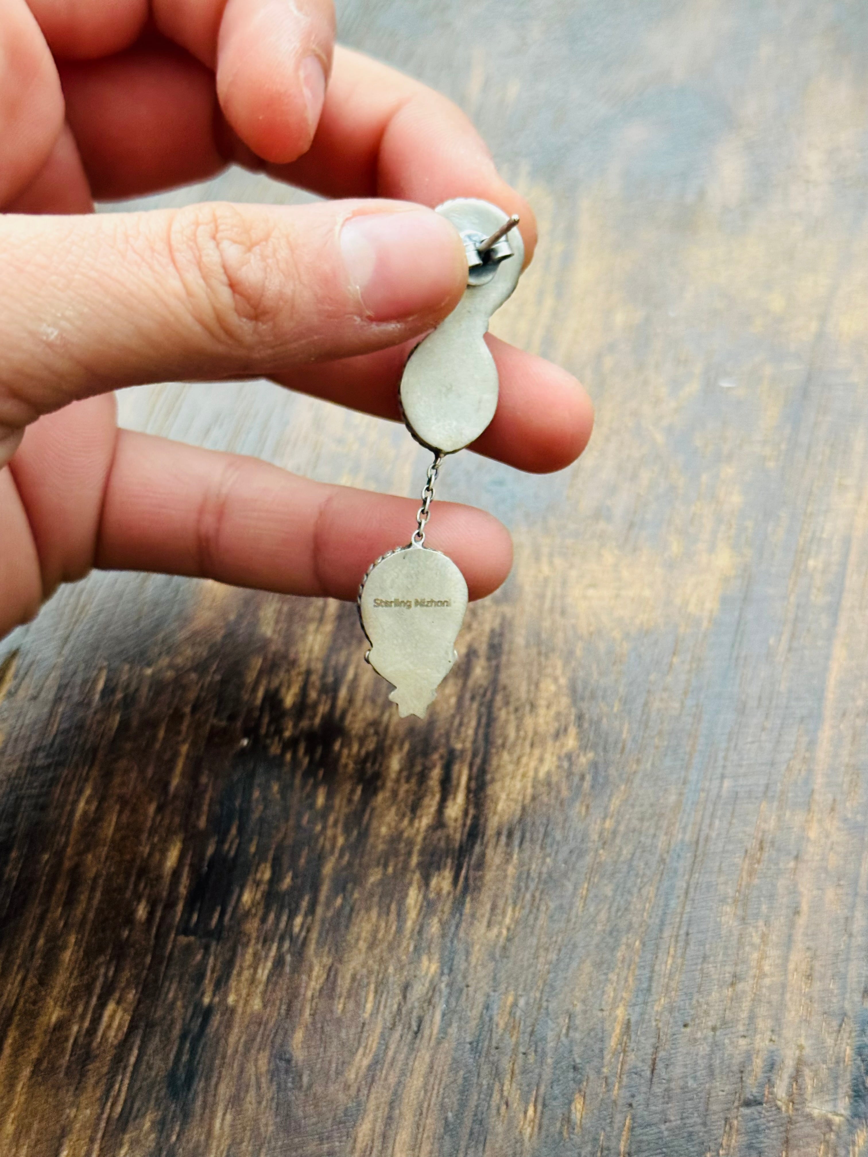 Southwest Handmade White Buffalo & Sterling Silver Post Dangle Earrings