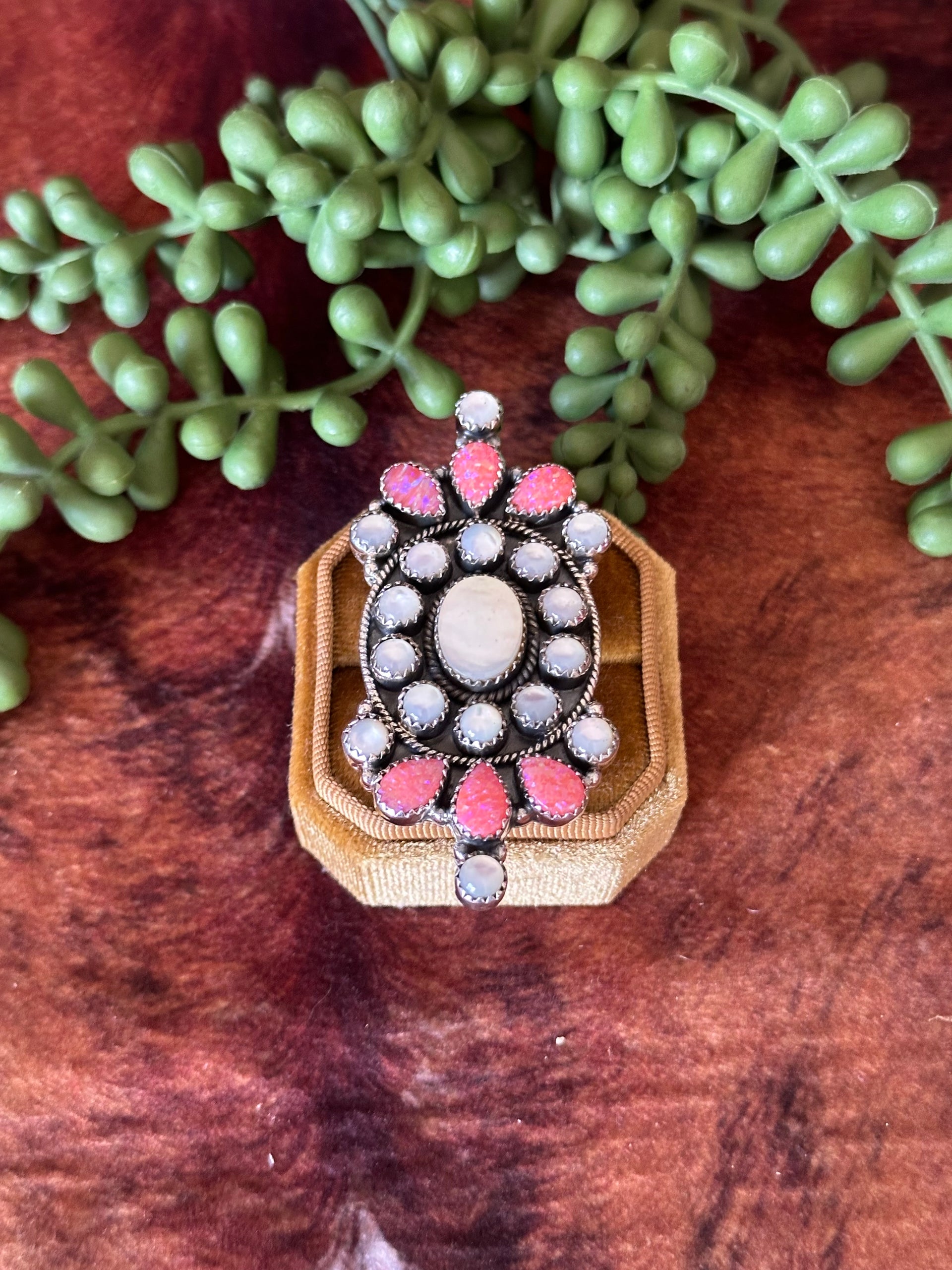 Southwest Handmade Multi Stone & Sterling Silver Adjustable Cluster Ring