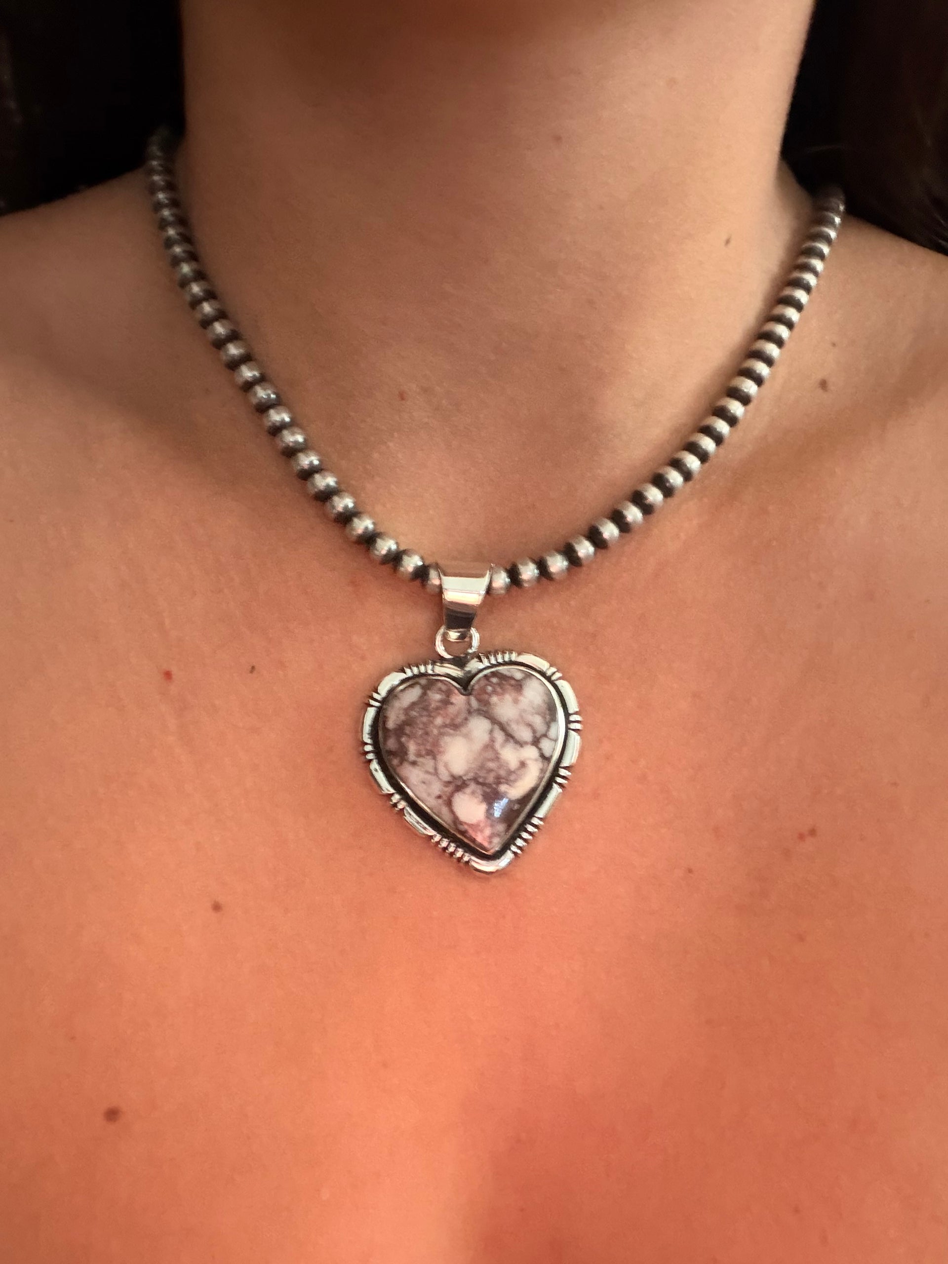 Navajo Made Wild Horse & Sterling Silver Heart Pendant