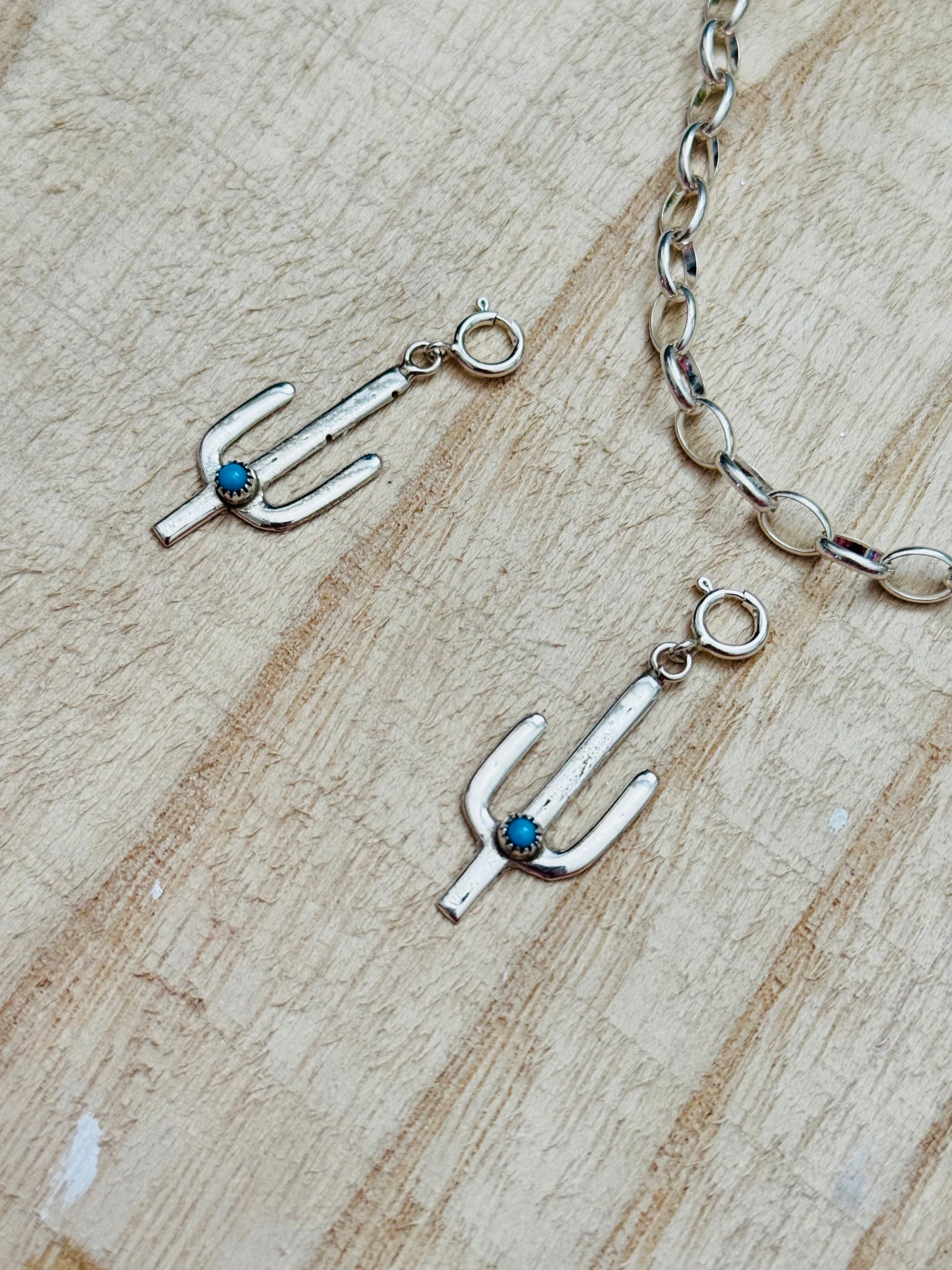 Navajo Made Turquoise & Sterling Silver Cactus Cast Charms