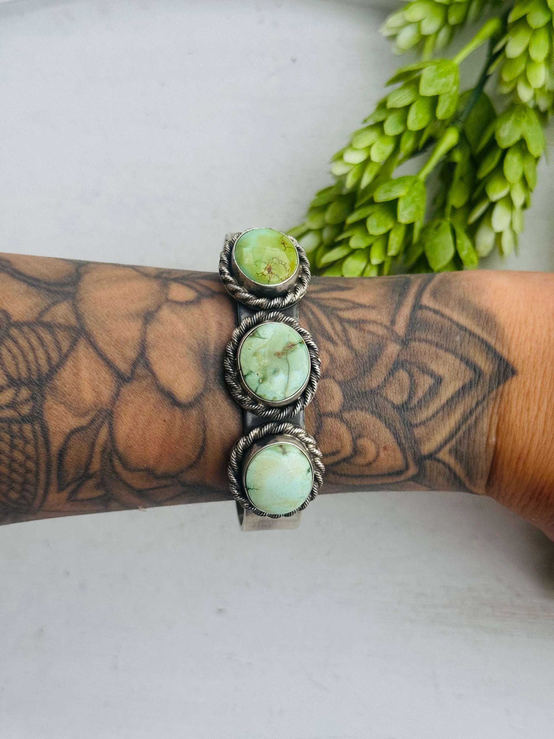 Navajo Made Sonoran Gold Turquoise & Sterling Silver Cuff Bracelet