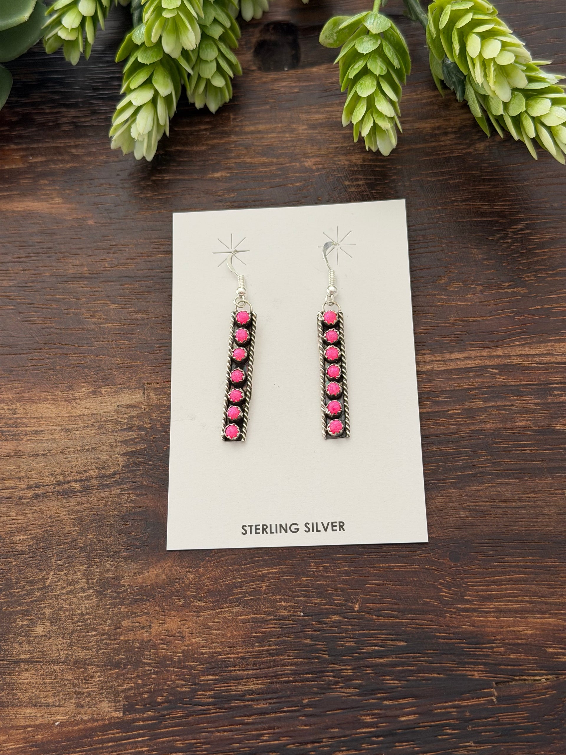 Esther White Pink Opal (Man Made) & Sterling Silver Dangle Earrings