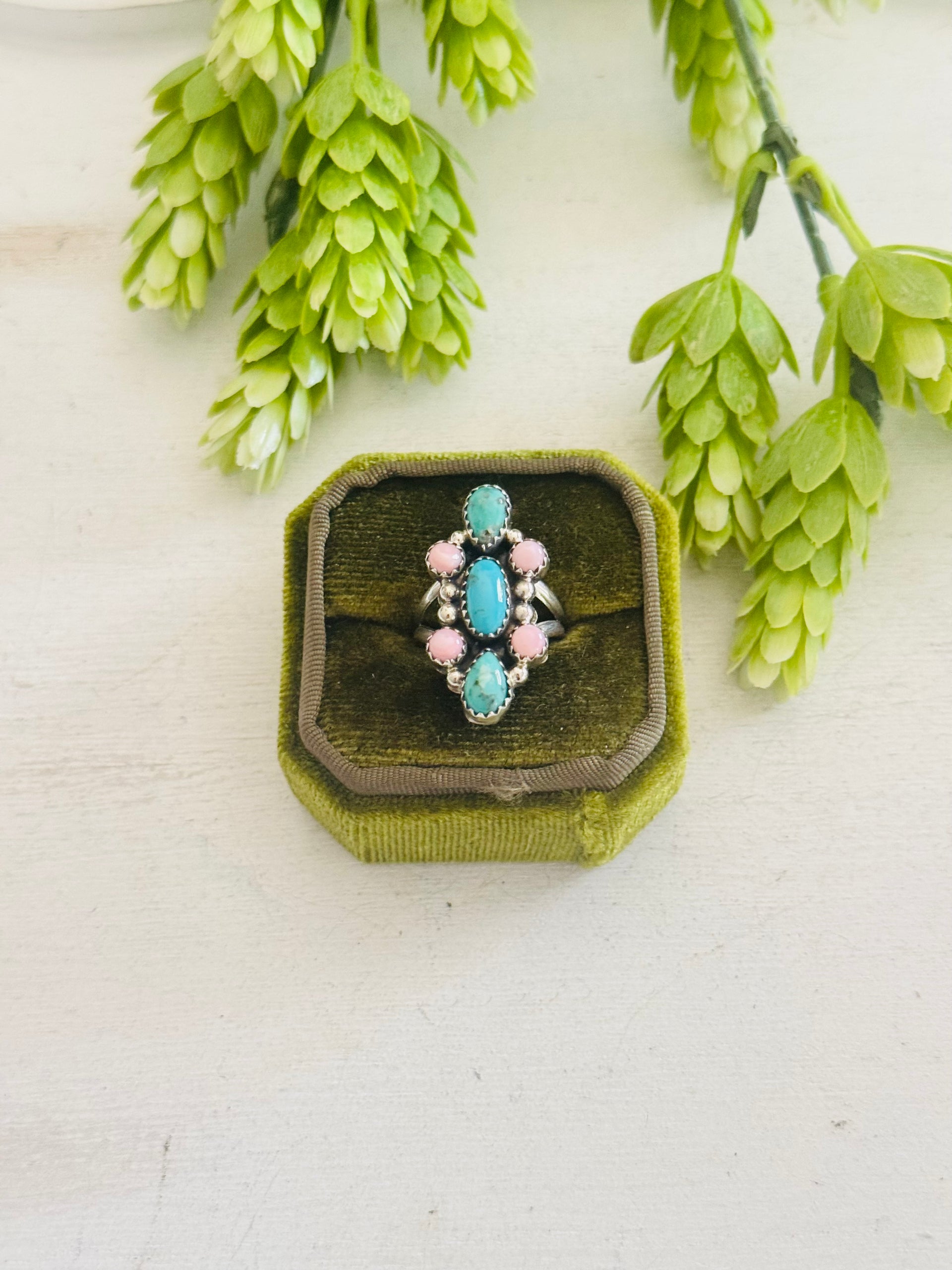 Navajo Made Multi Stone & Sterling Silver Cluster Ring