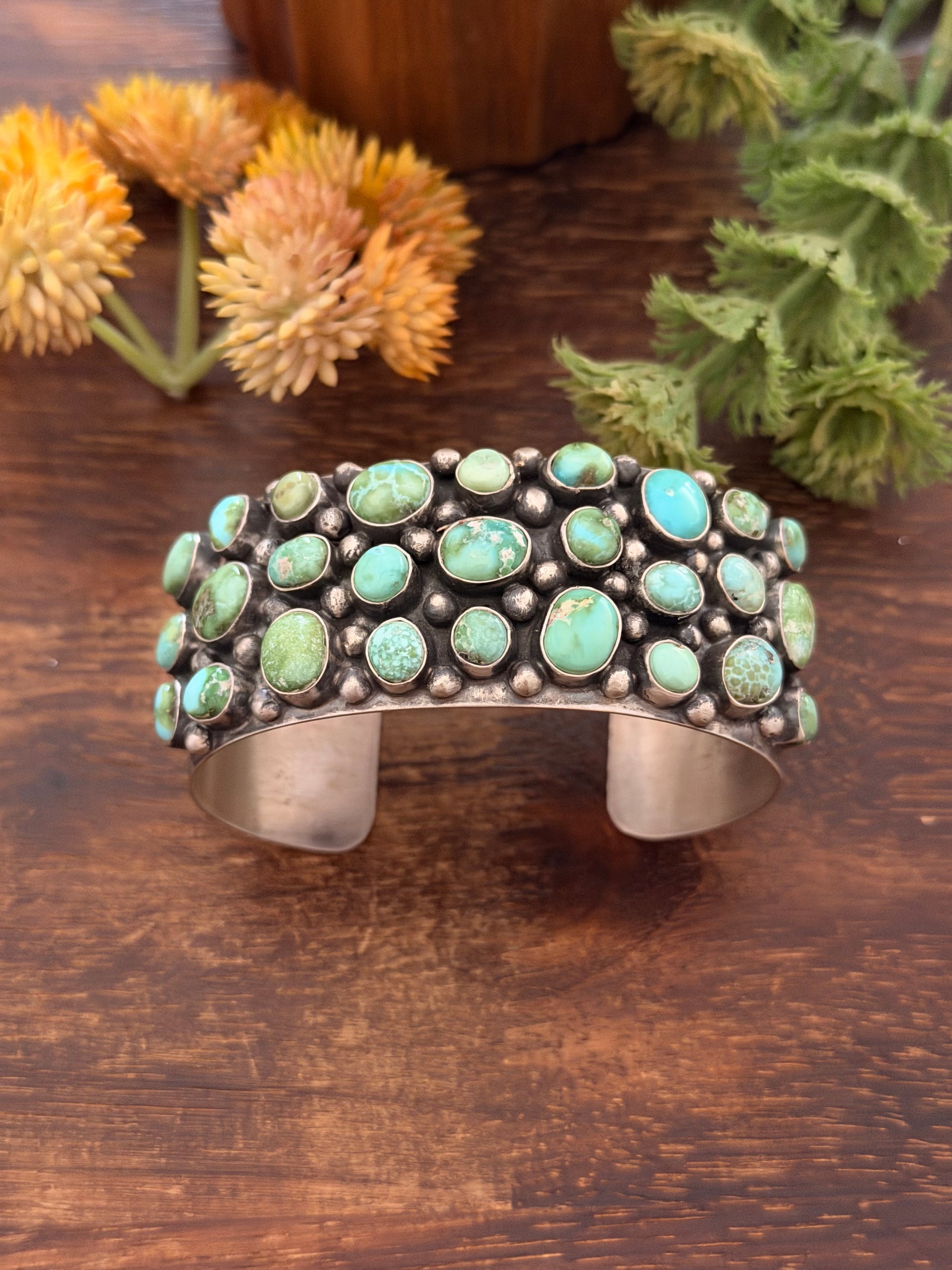 Bobby Johnson Sonoran Mountain Turquoise & Sterling Silver Cluster Cuff Bracelet
