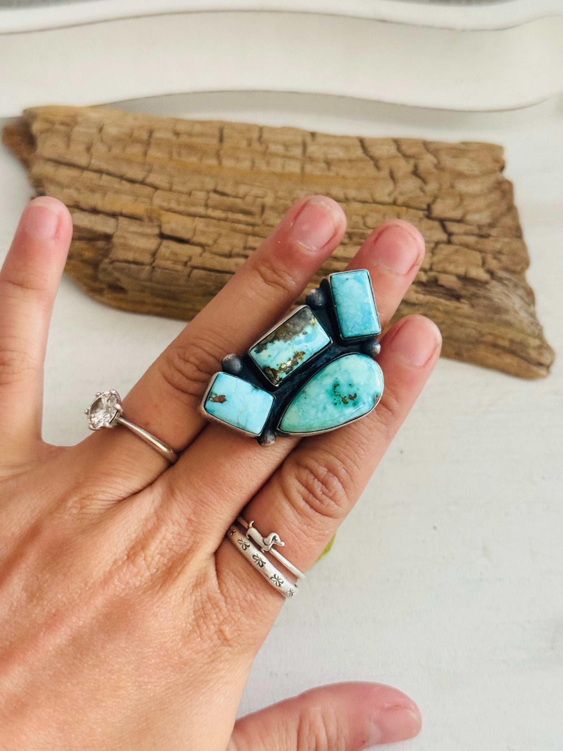 Danny Henio Royston Turquoise & Sterling Silver Adjustable Cluster Ring