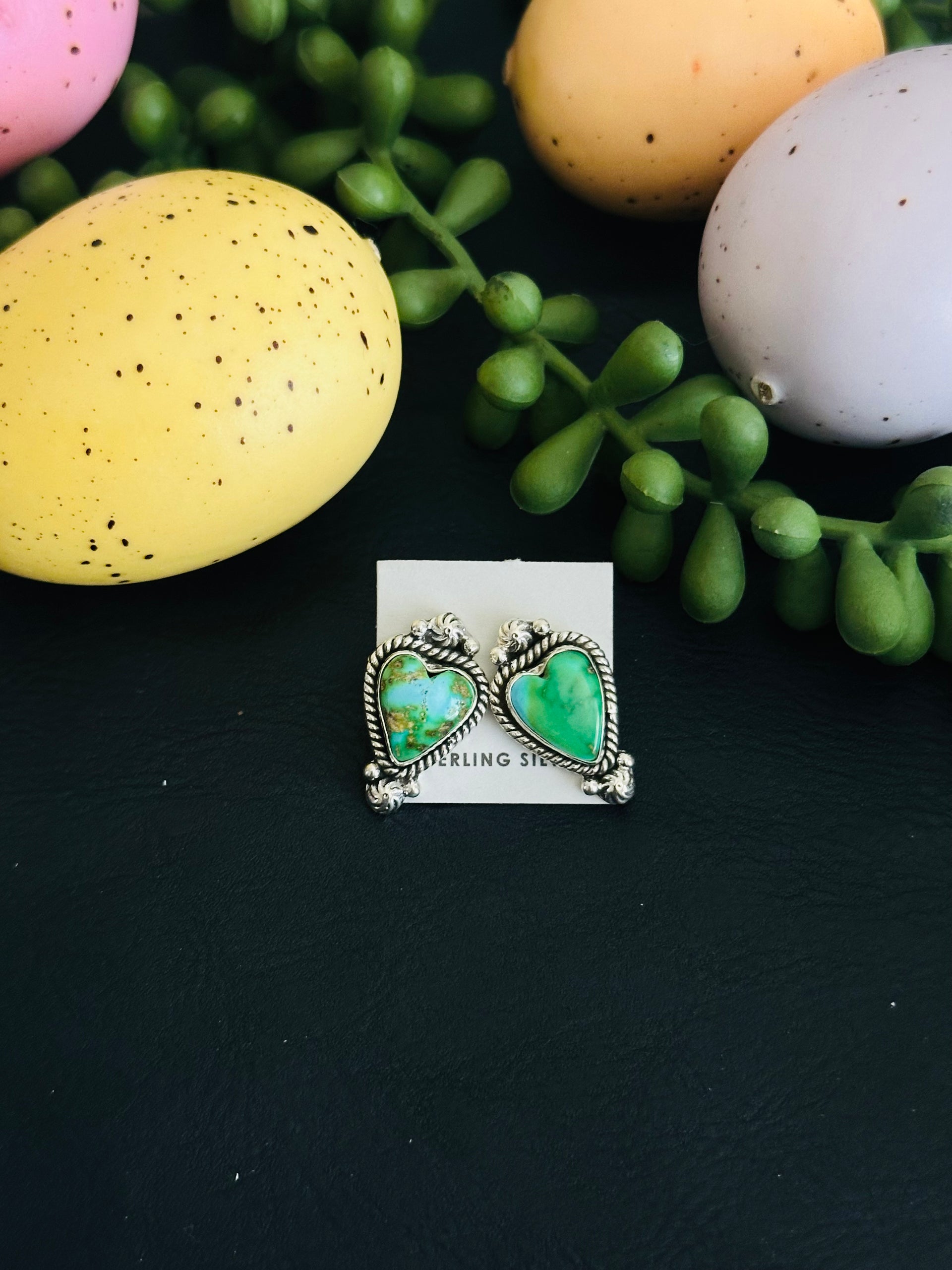 Southwest Handmade Sonoran Gold Turquoise & Sterling Silver Post Earrings