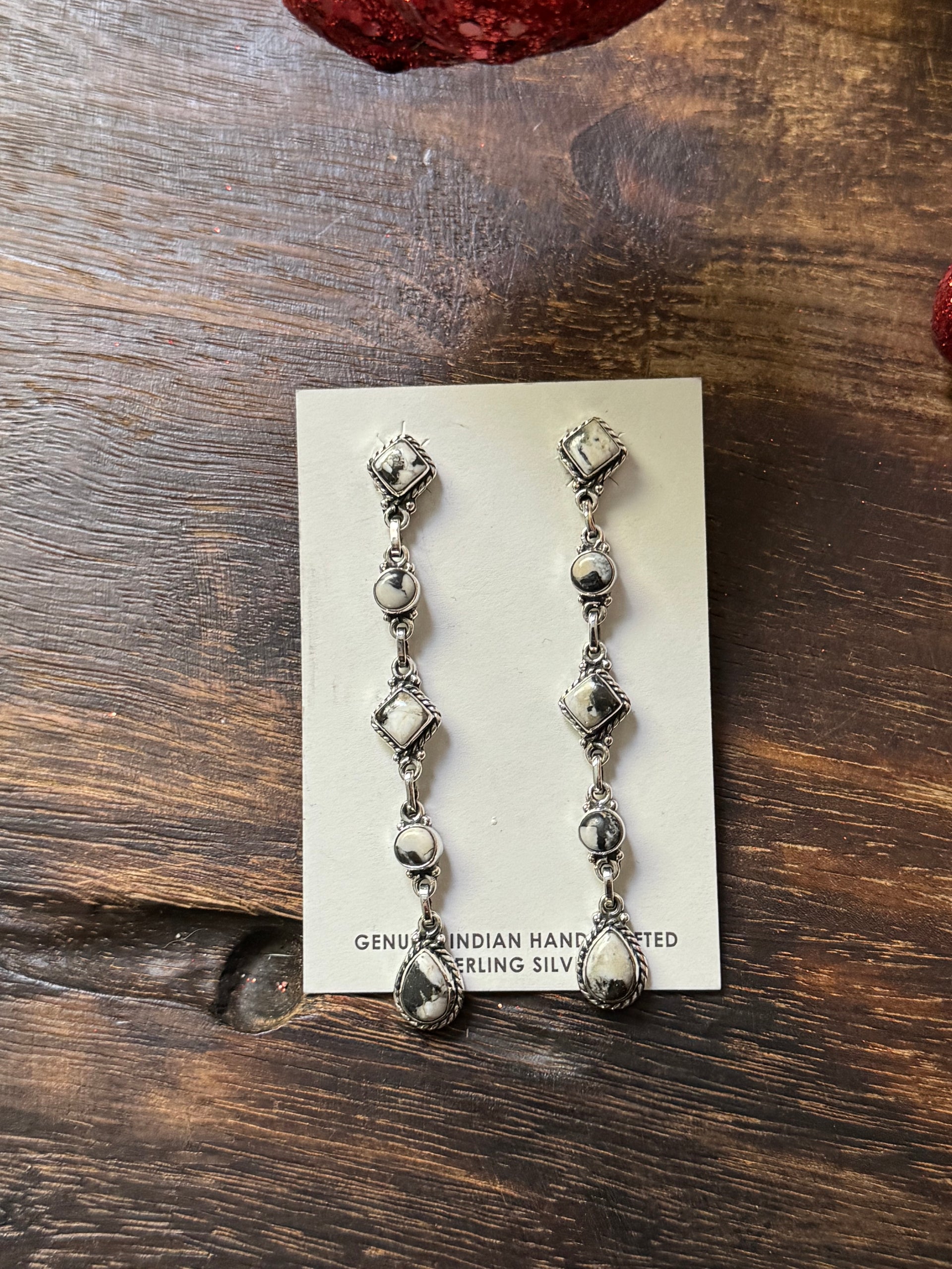 Southwest Handmade White Buffalo & Sterling Silver Post Dangle Earrings