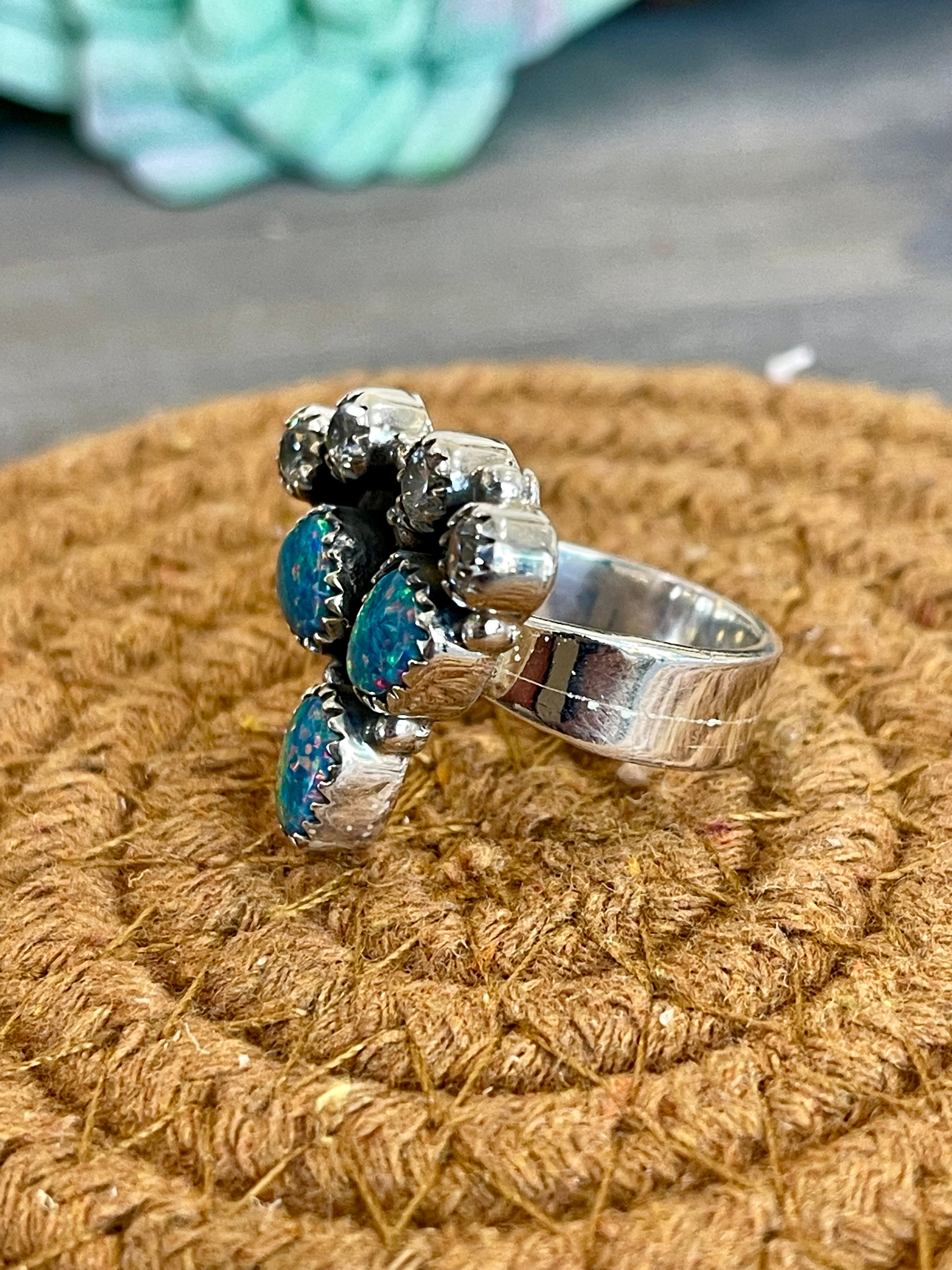 Southwest Handmade Multi Stone & Sterling Silver Adjustable Ring