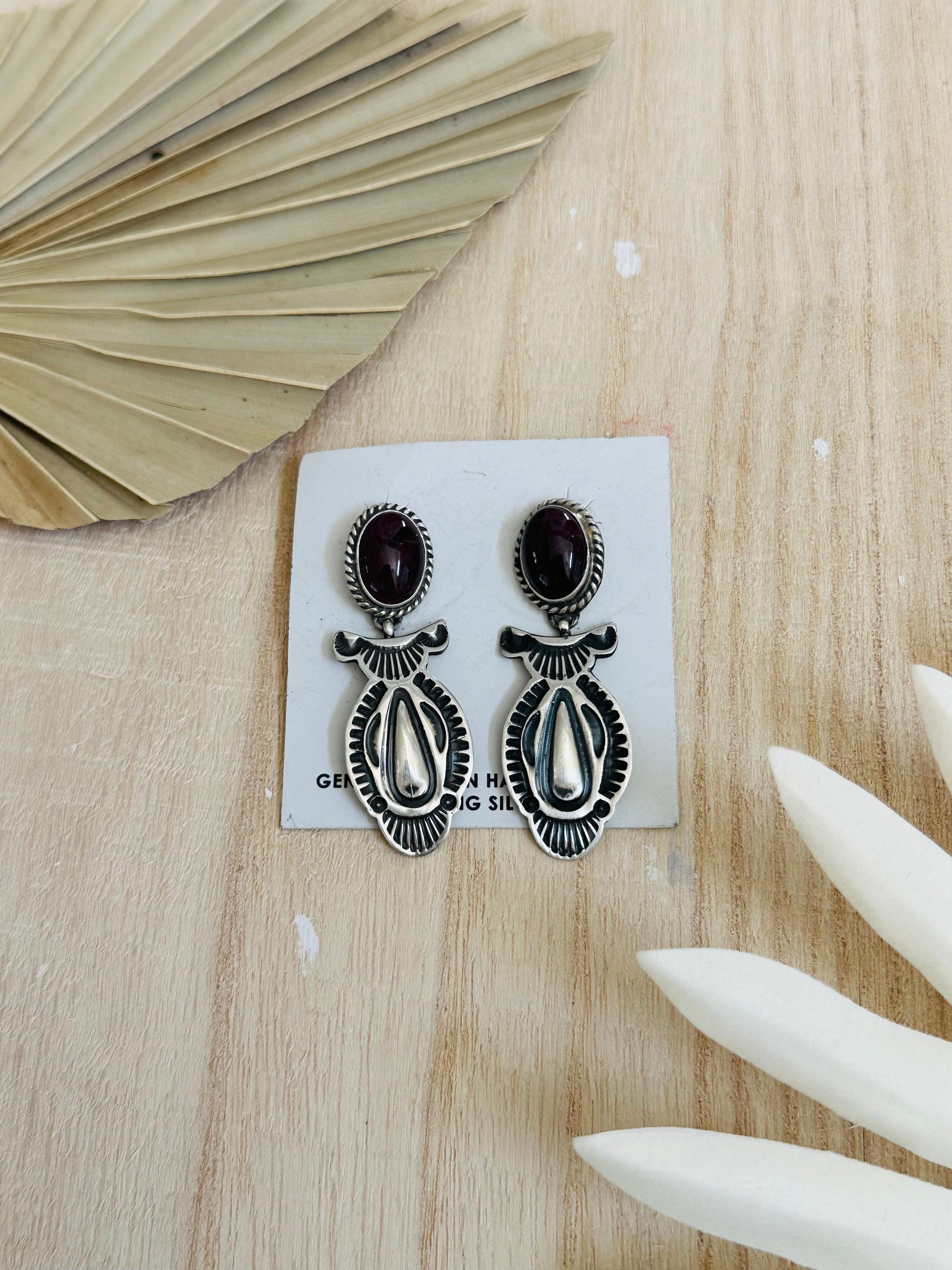 Navajo Made Purple Spiny Oyster & Sterling Silver Post Earrings