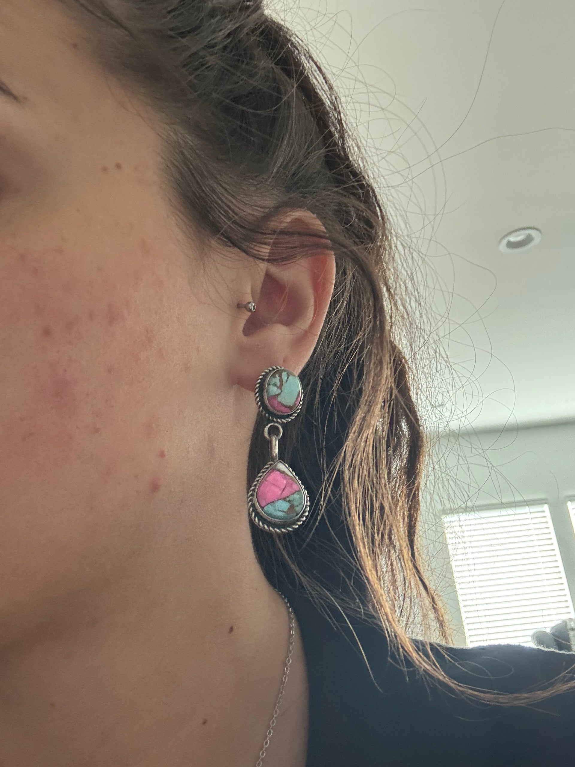 Freda Martinez Cotton Candy Composite & Sterling Silver Post Dangle Earrings