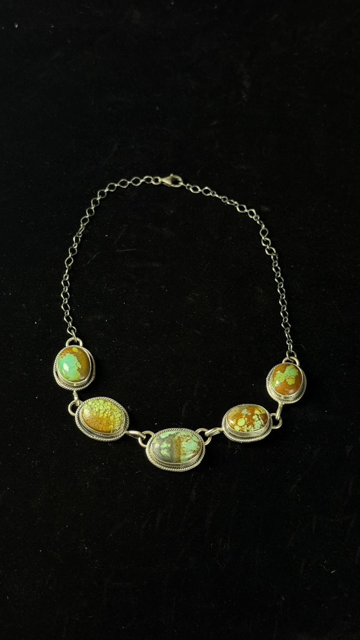 Navajo Made Blue Moon Turquoise & Sterling Sliver Choker Necklace