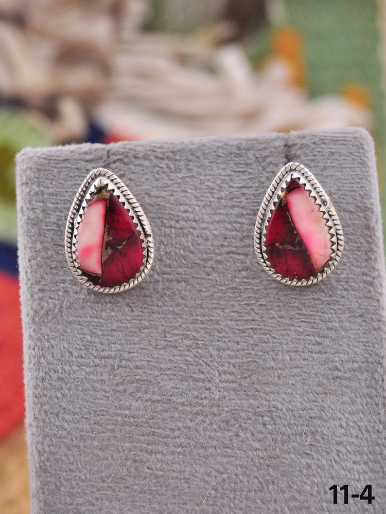 Southwest Made Rose Dahlia & Sterling Silver Post Earrings