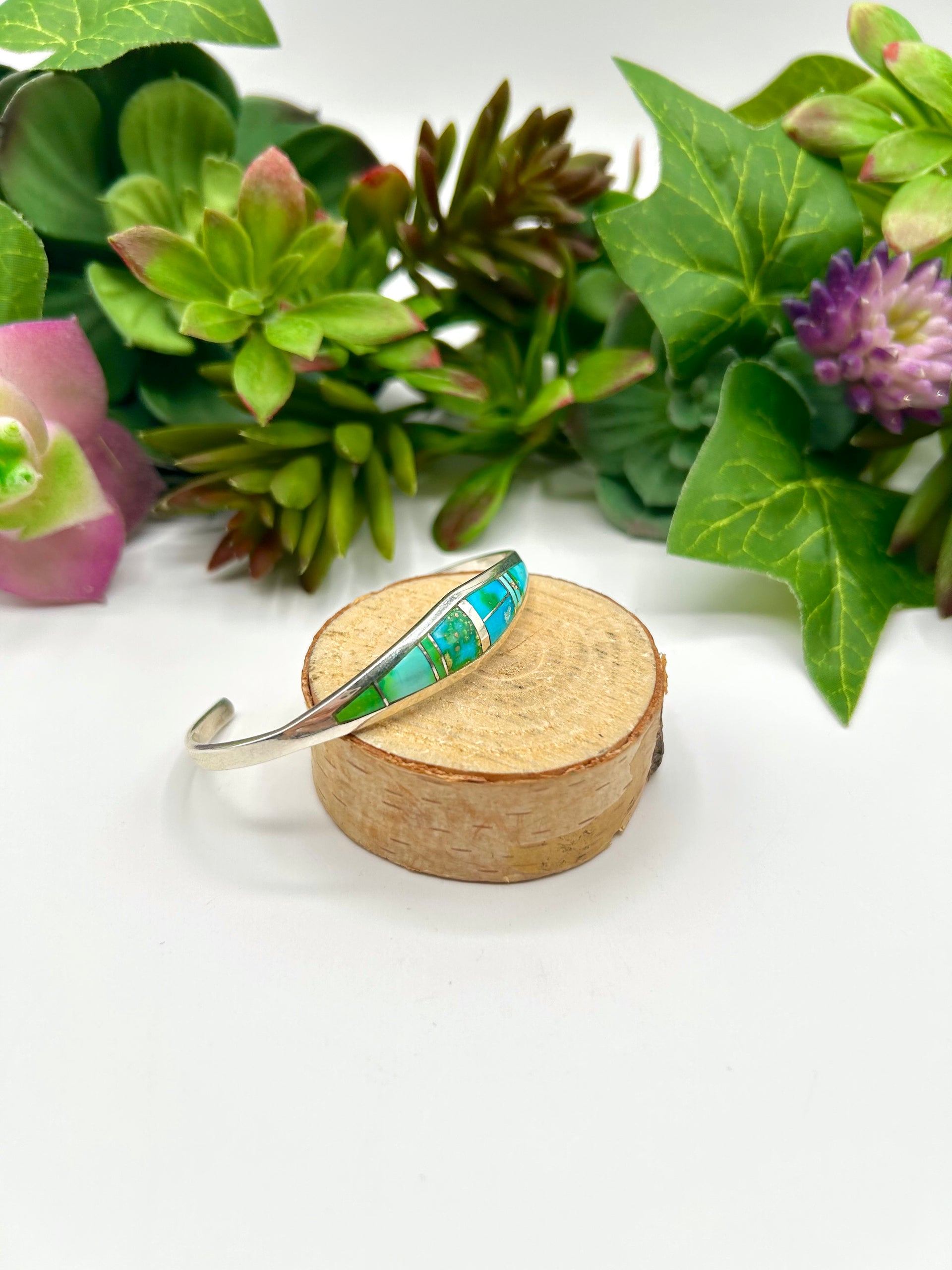 Navajo Made Sonoran Mountain Turquoise & Sterling Silver Cuff Bracelet