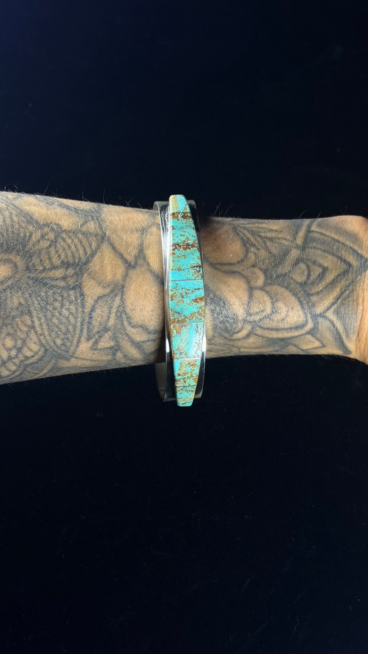 Navajo Made Mine 8 Turquoise  & Sterling Silver Inlay Cuff Bracelet
