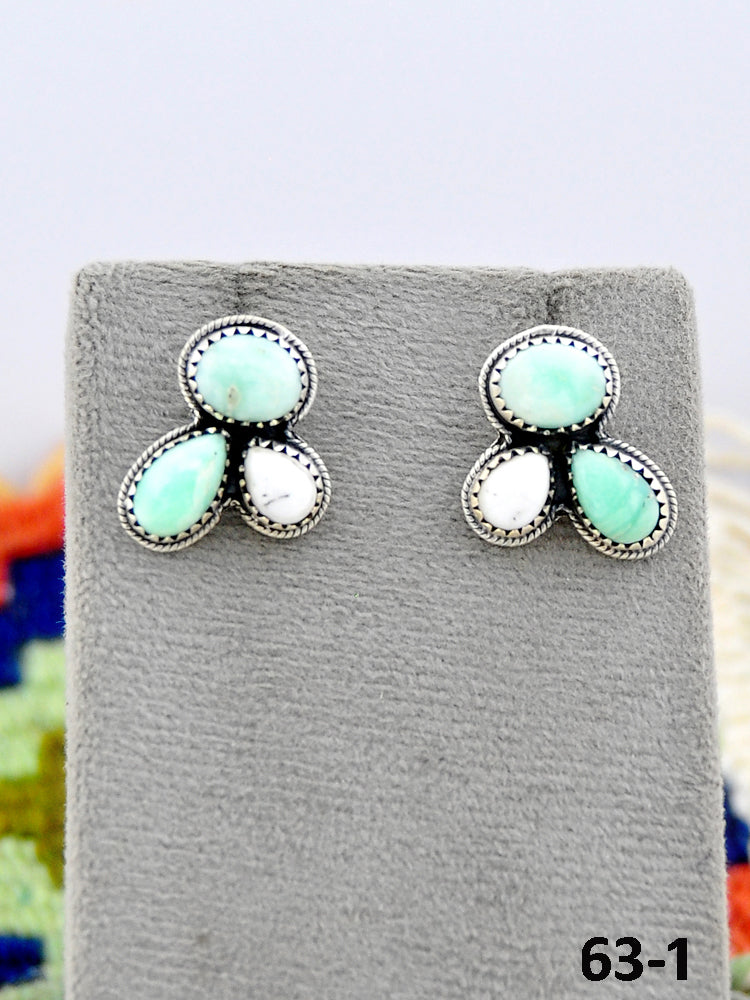 Southwest Made Paloma with White Buffalo & Sterling Silver Post Earrings