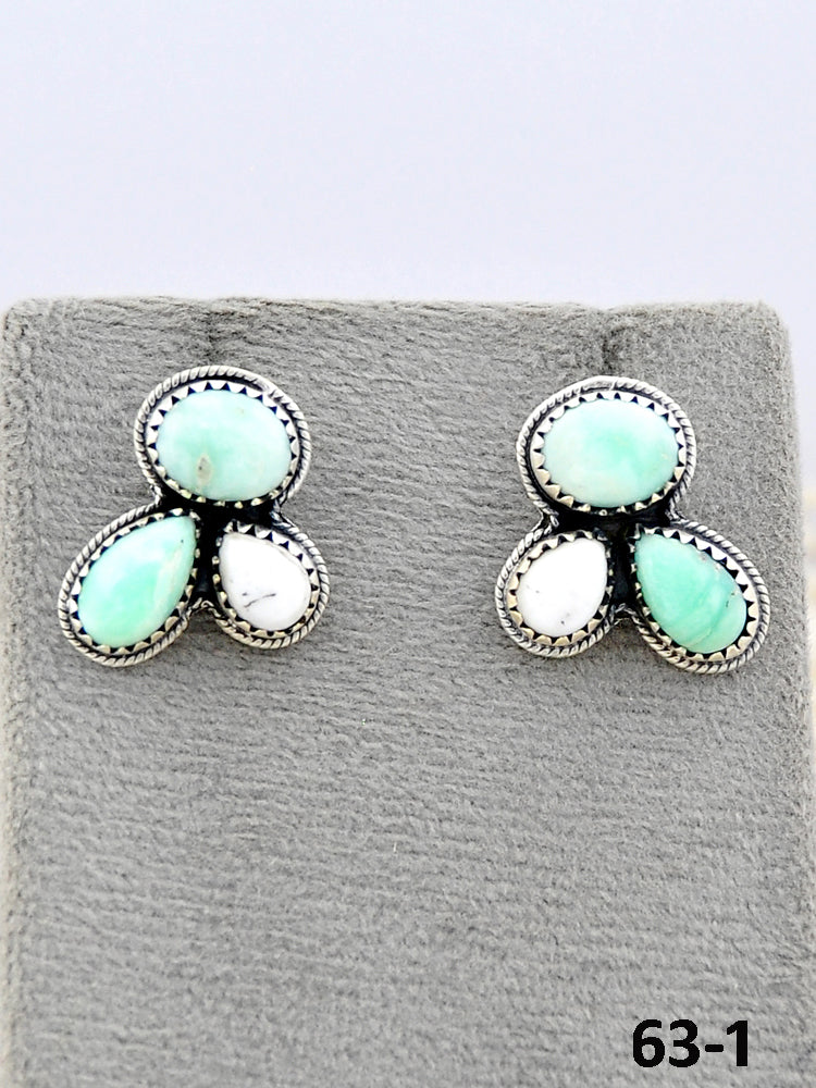 Southwest Made Paloma with White Buffalo & Sterling Silver Post Earrings