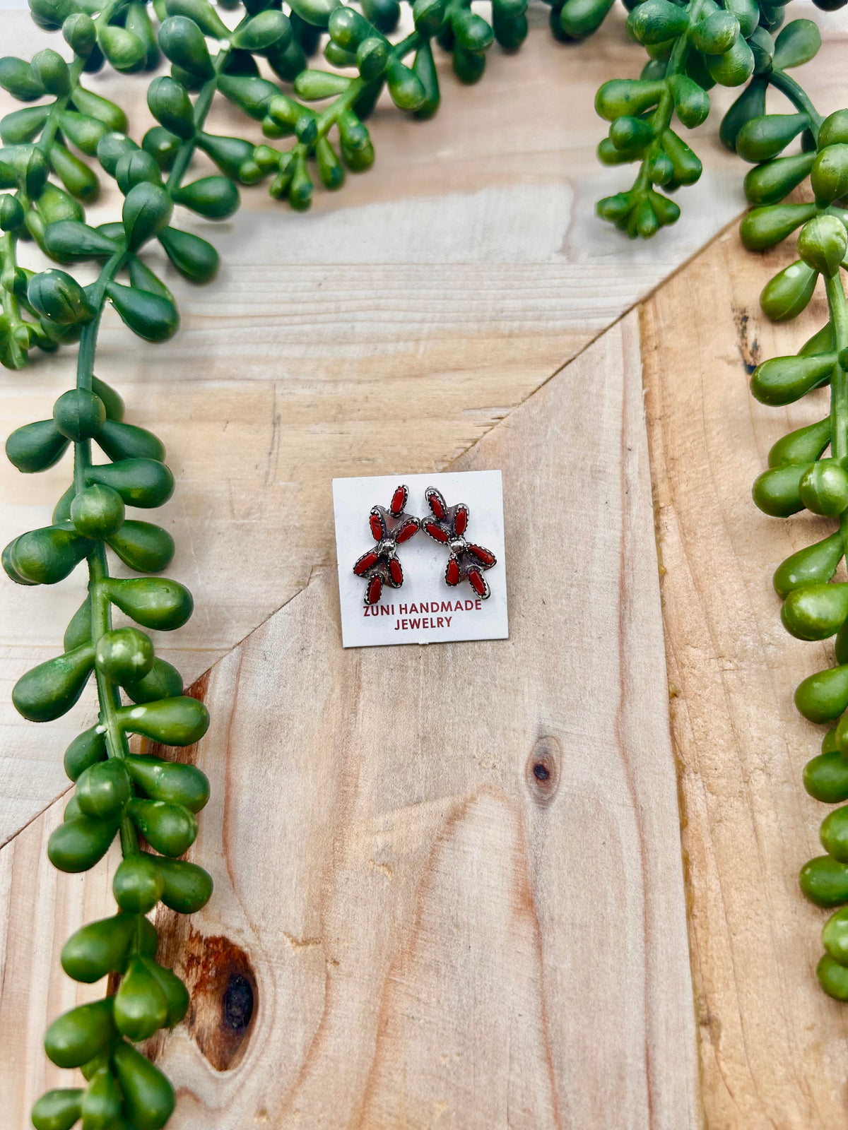 Zuni Made Red Coral & Sterling Silver Post Earrings