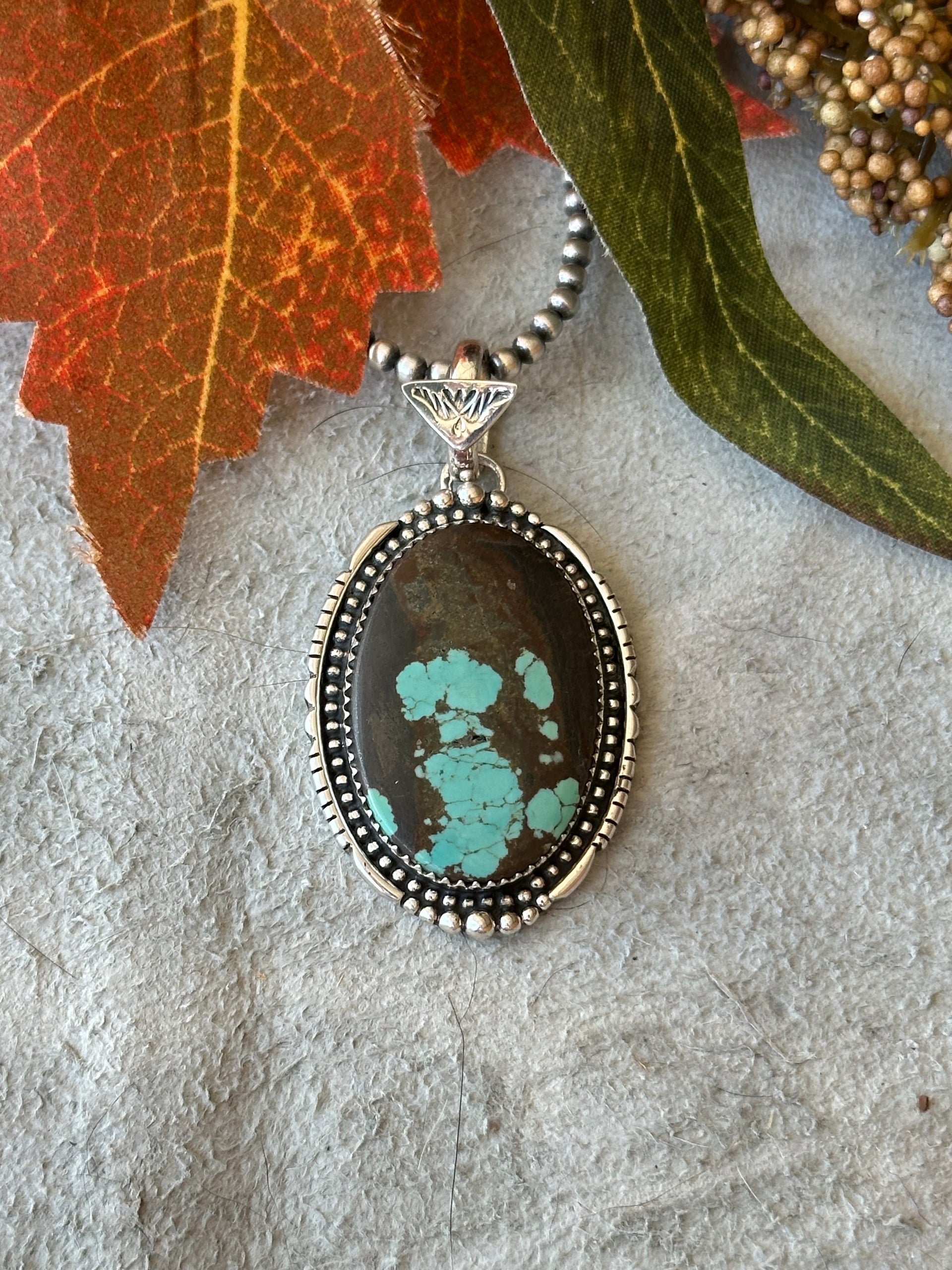 Southwest Handmade #8 Turquoise & Sterling Silver Pendant