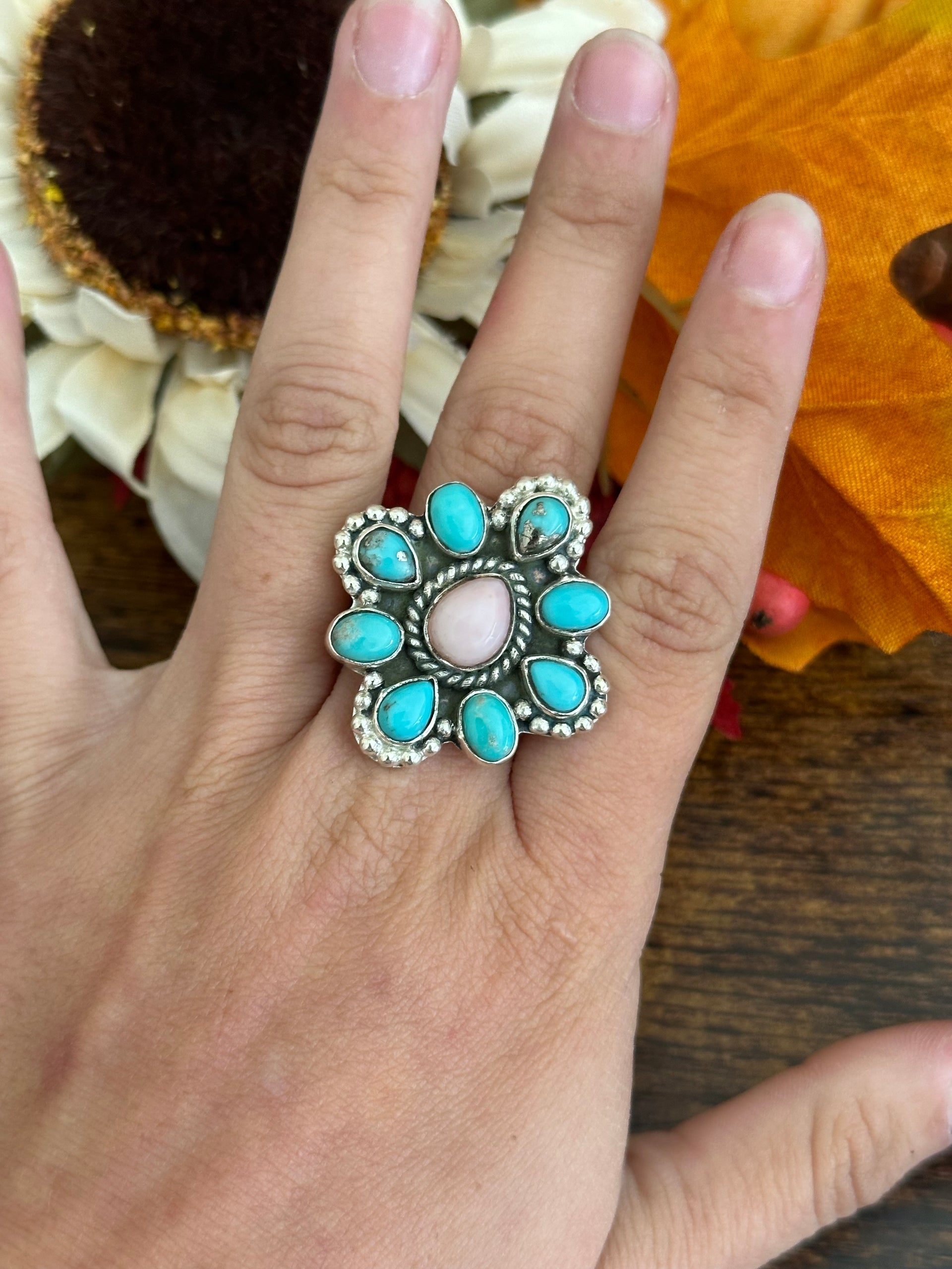 Southwest Handmade Multi Stone & Sterling Silver Adjustable Ring